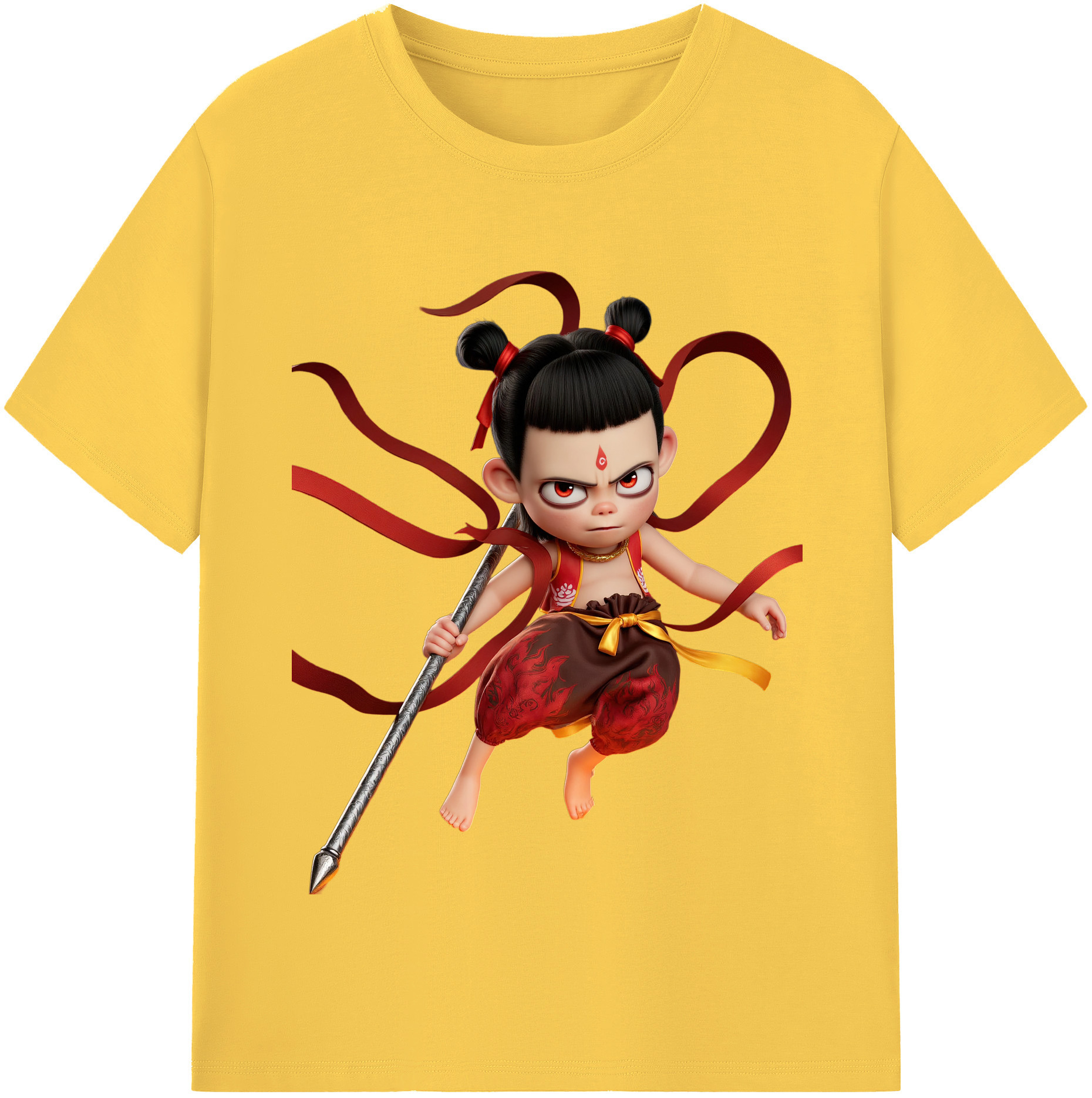 （画像用） Ne Zha 2 ナタ 魔童の大暴れ 綿100％半袖Tシャツ（フロントプリント）