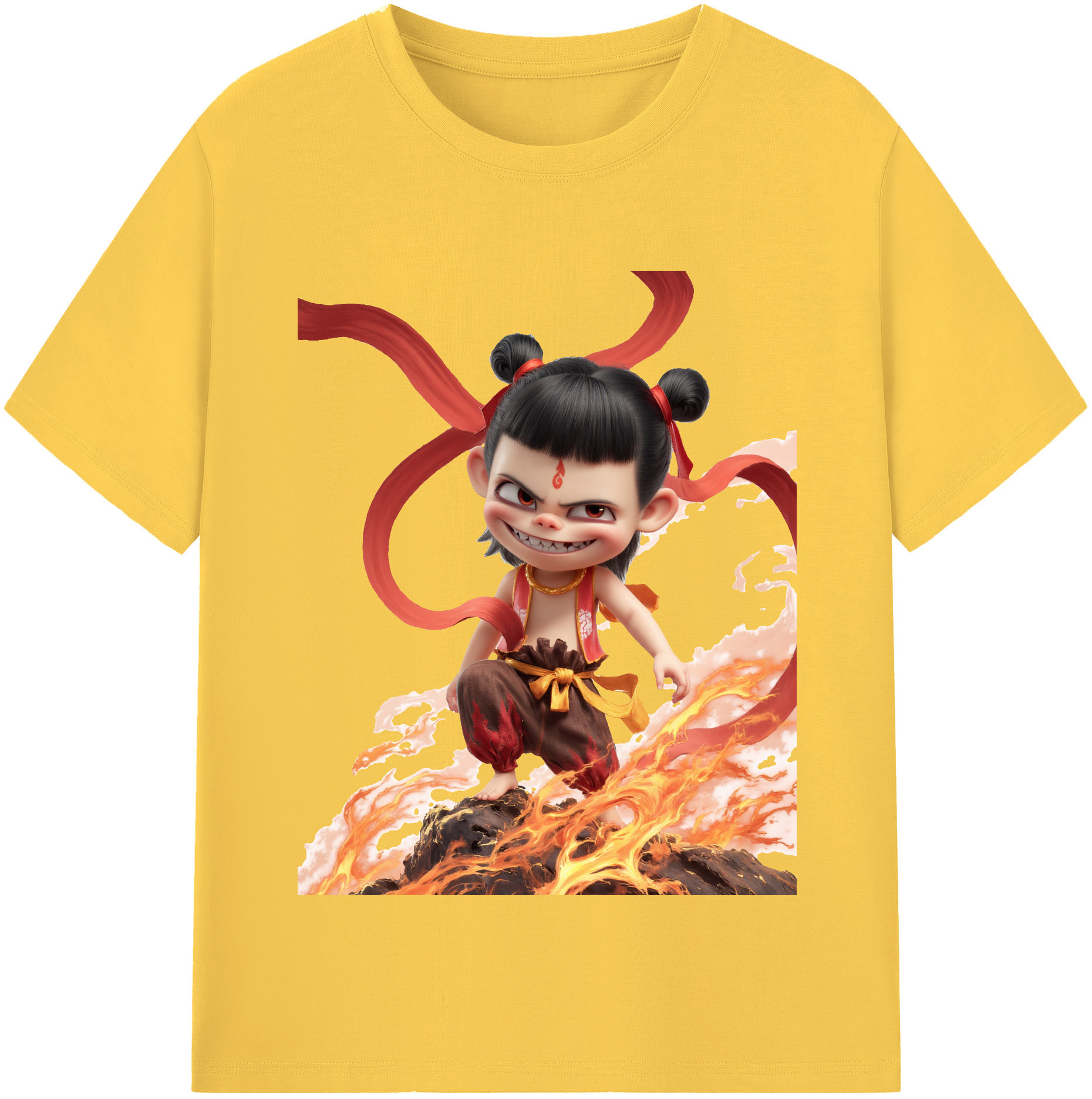 （画像用） Ne Zha 2 ナタ 魔童の大暴れ 綿100％半袖Tシャツ（フロントプリント）