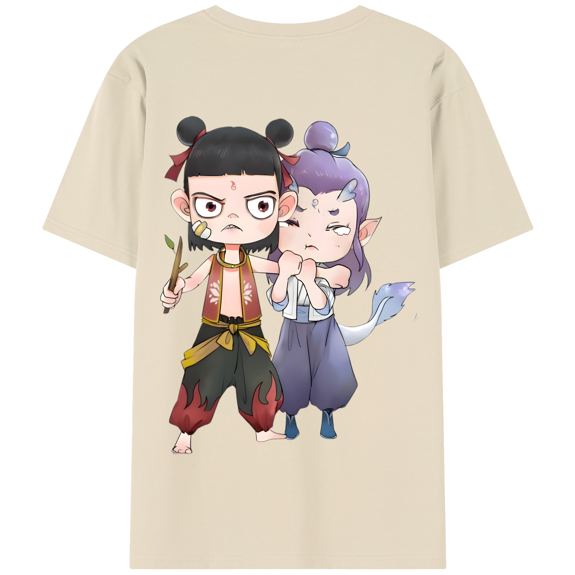 （画像用） Ne Zha 2 ナタ 魔童の大暴れ 綿100％半袖Tシャツ（背面プリント）