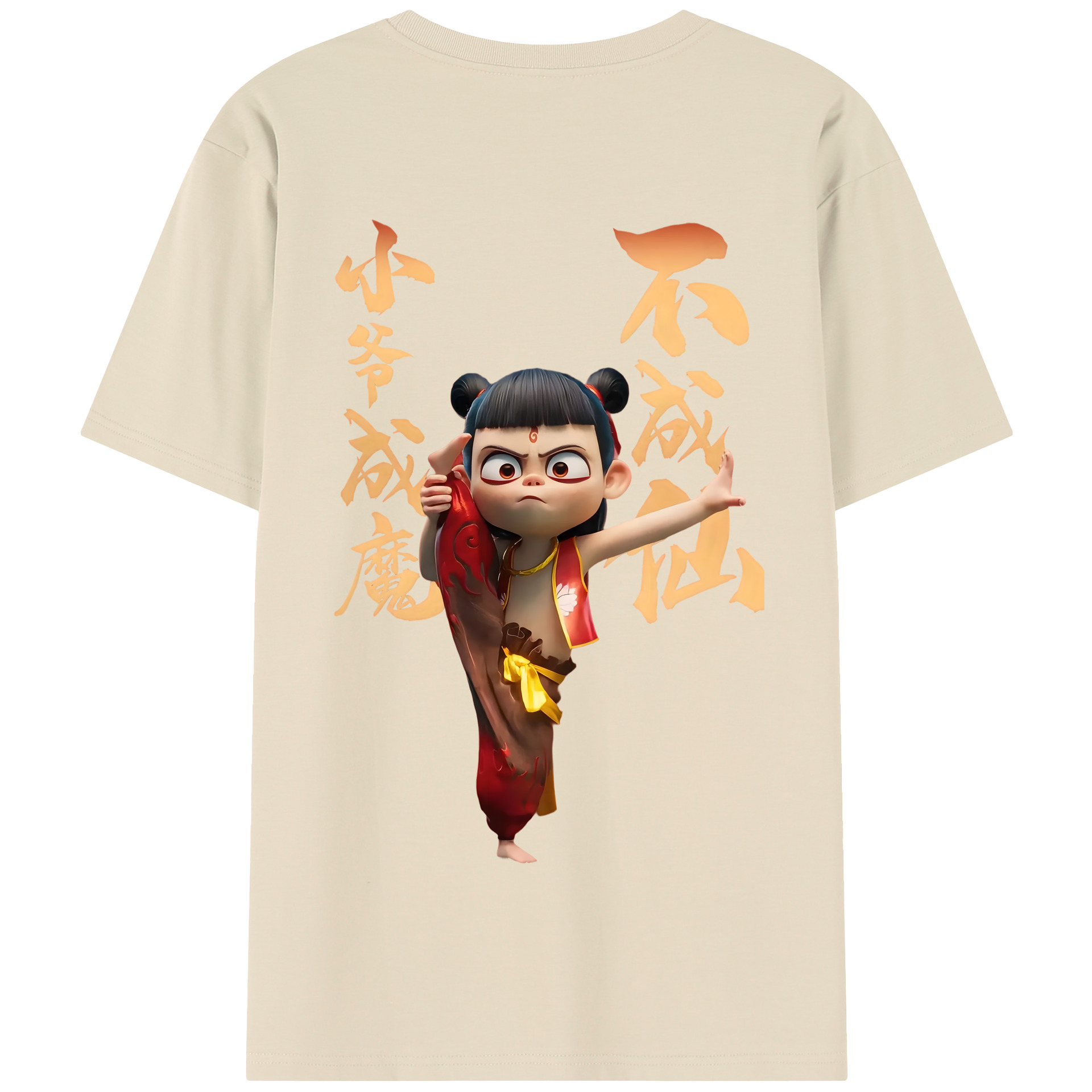 （画像用） Ne Zha 2 ナタ 魔童の大暴れ 綿100％半袖Tシャツ（背面プリント）