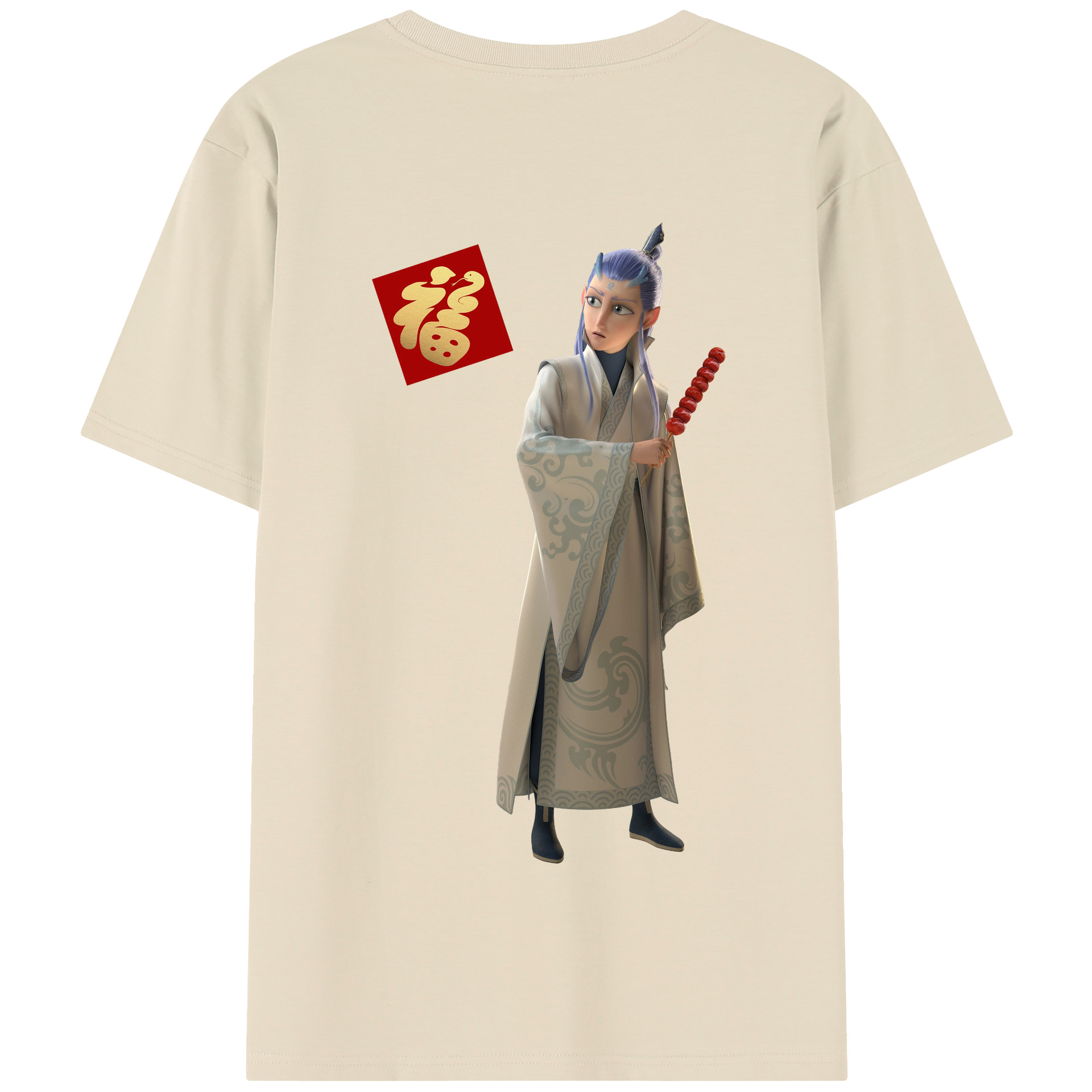 （画像用） Ne Zha 2 ナタ 魔童の大暴れ 綿100％半袖Tシャツ（背面プリント）