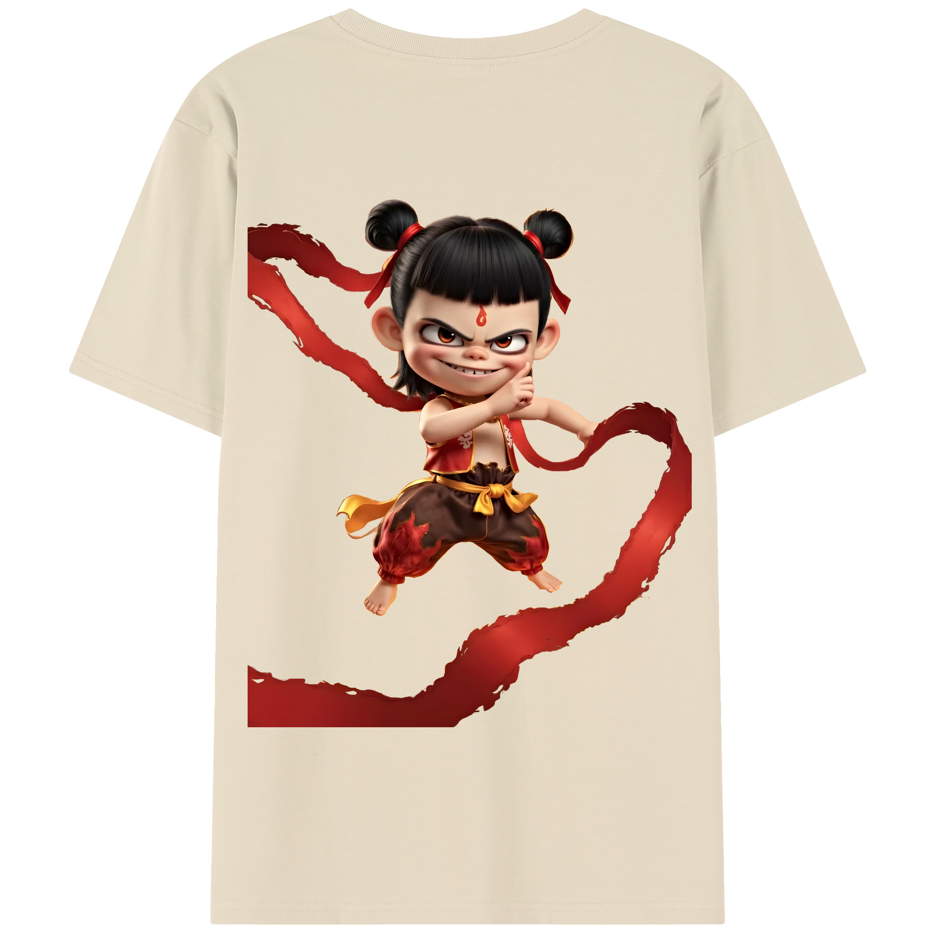 （画像用） Ne Zha 2 ナタ 魔童の大暴れ 綿100％半袖Tシャツ（背面プリント）