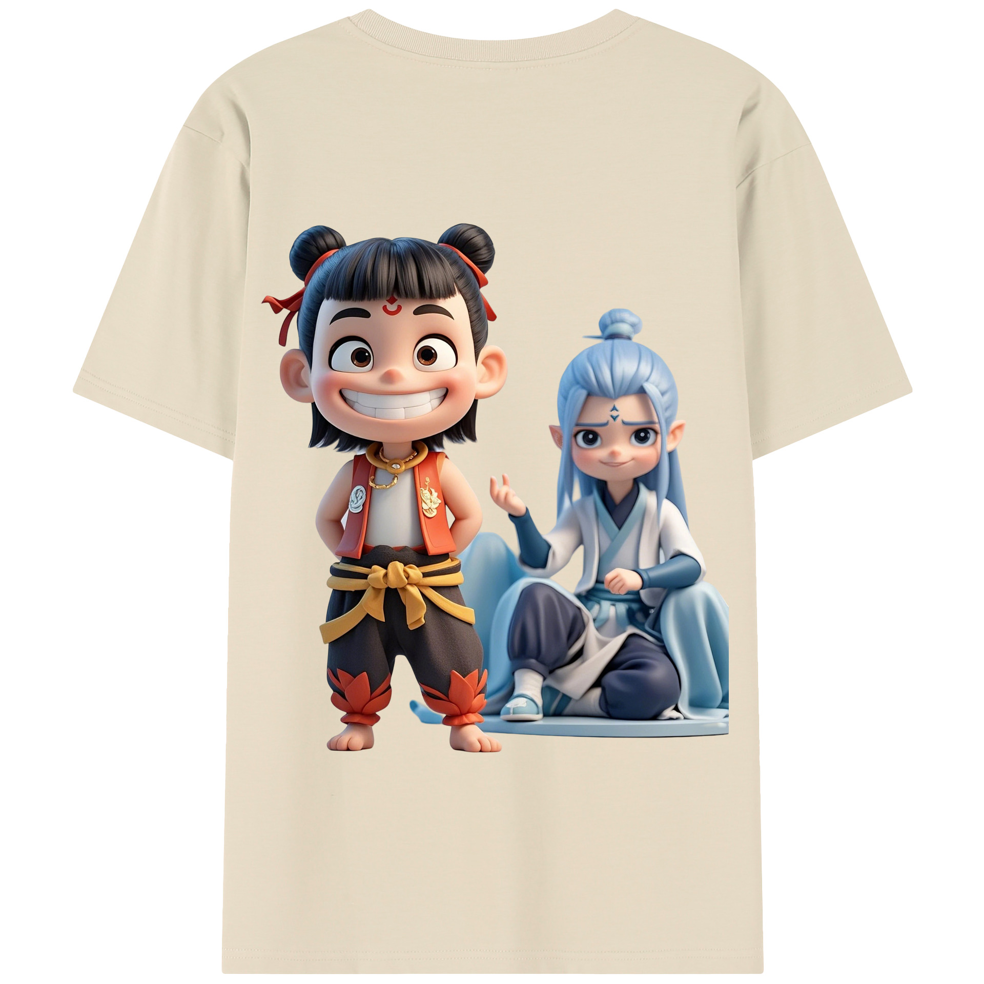 （画像用） Ne Zha 2 ナタ 魔童の大暴れ 綿100％半袖Tシャツ（背面プリント）
