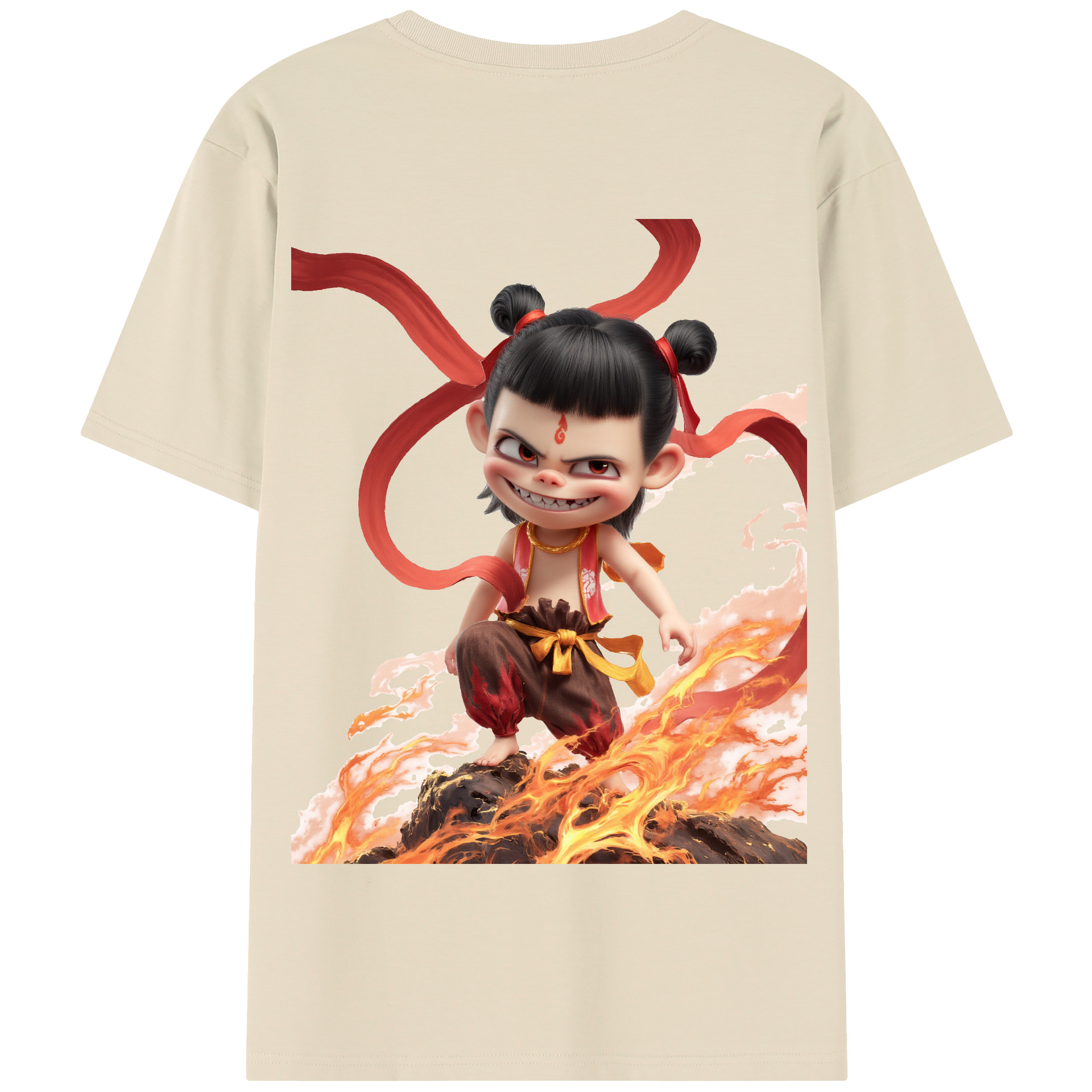 （画像用） Ne Zha 2 ナタ 魔童の大暴れ 綿100％半袖Tシャツ（背面プリント）