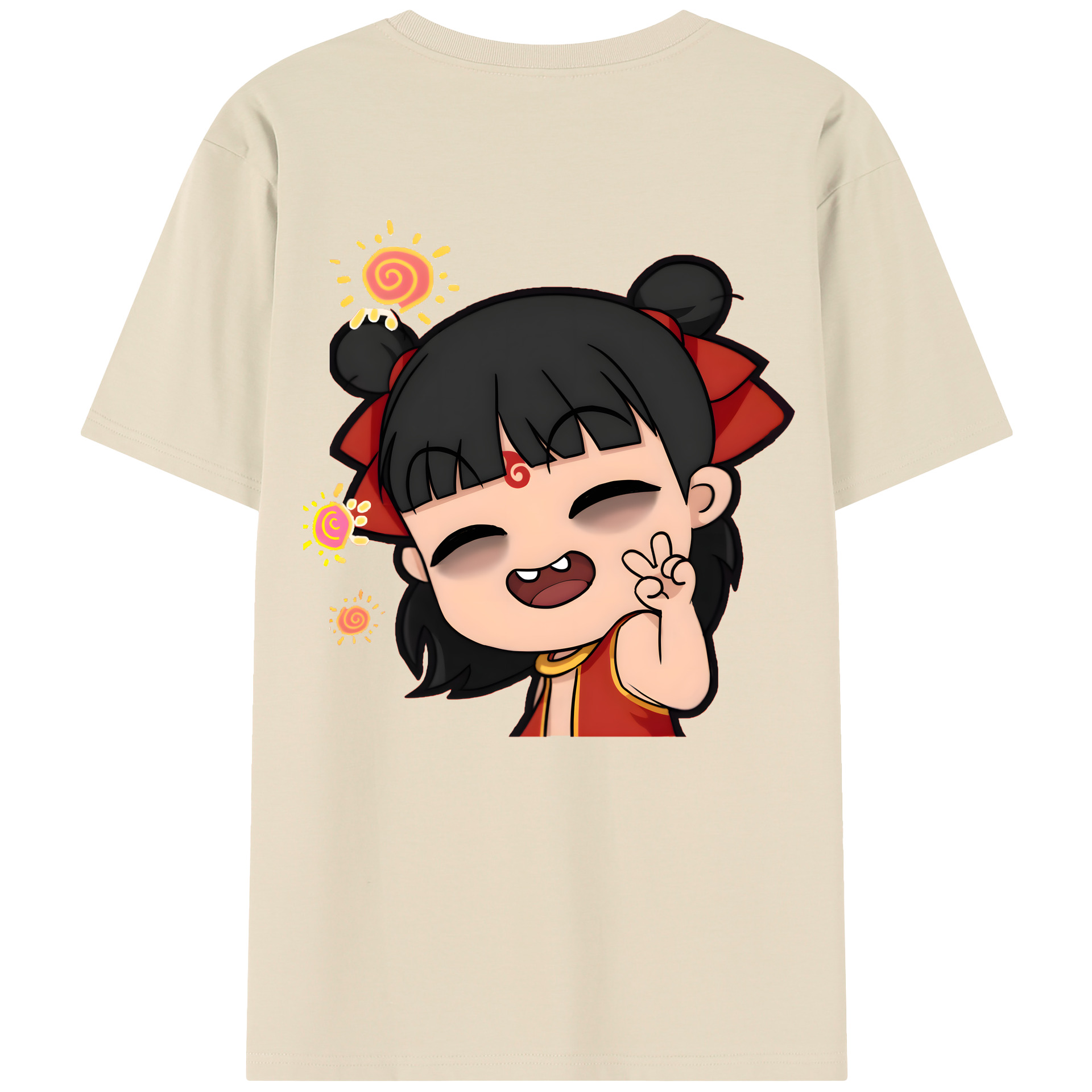 （画像用） Ne Zha 2 ナタ 魔童の大暴れ 綿100％半袖Tシャツ（背面プリント）