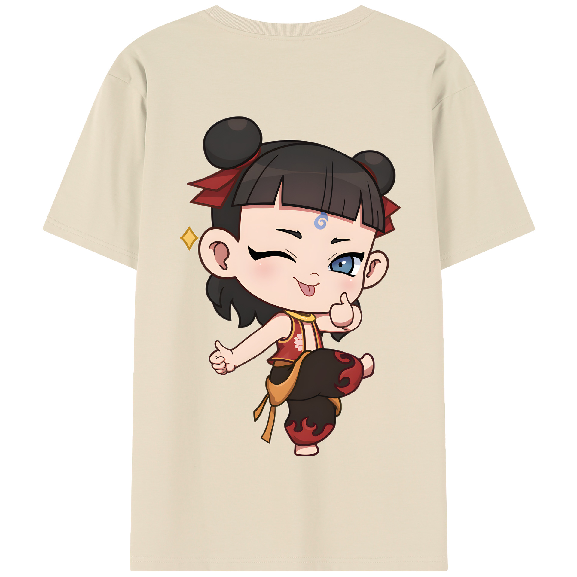 （画像用） Ne Zha 2 ナタ 魔童の大暴れ 綿100％半袖Tシャツ（背面プリント）