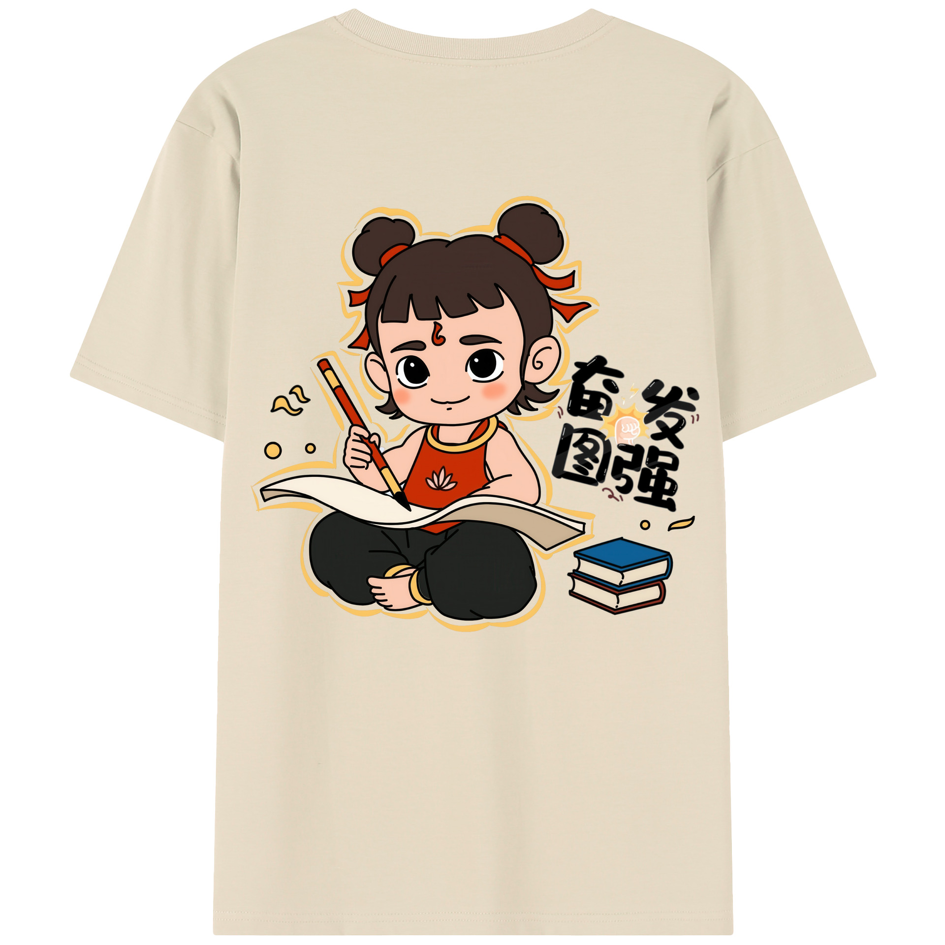 （画像用） Ne Zha 2 ナタ 魔童の大暴れ 綿100％半袖Tシャツ（背面プリント）