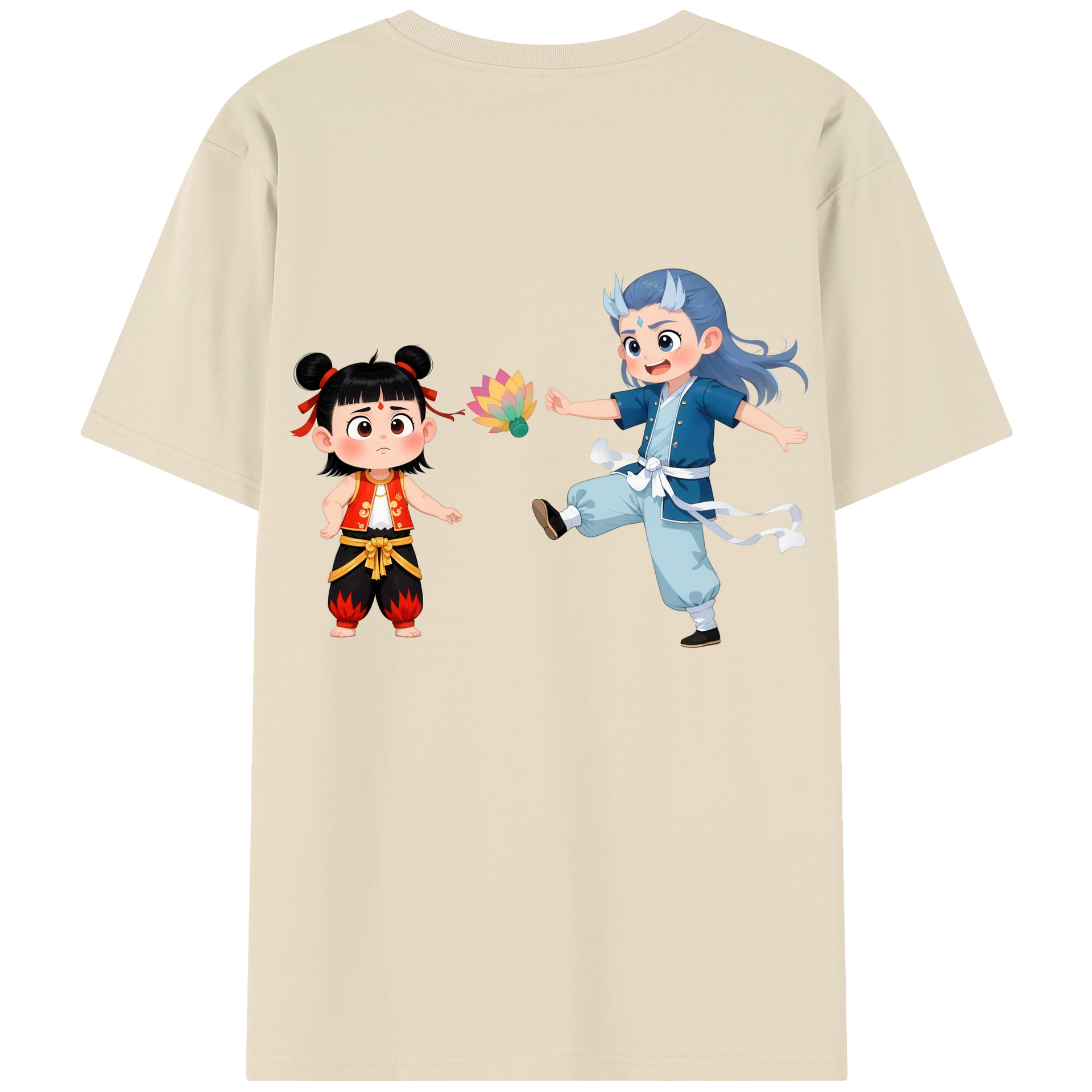 （画像用） Ne Zha 2 ナタ 魔童の大暴れ 綿100％半袖Tシャツ（背面プリント）