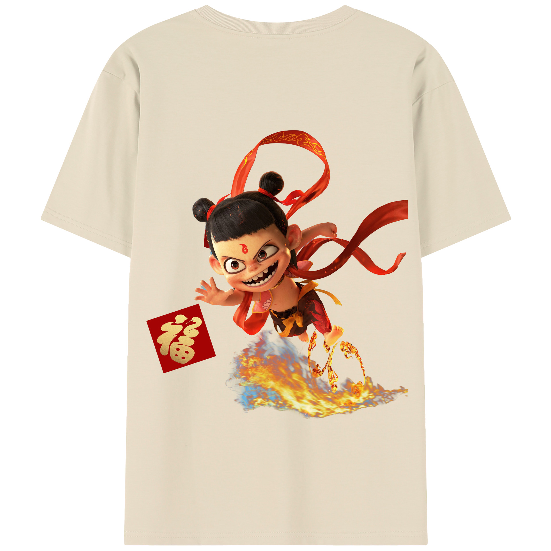 （画像用） Ne Zha 2 ナタ 魔童の大暴れ 綿100％半袖Tシャツ（背面プリント）