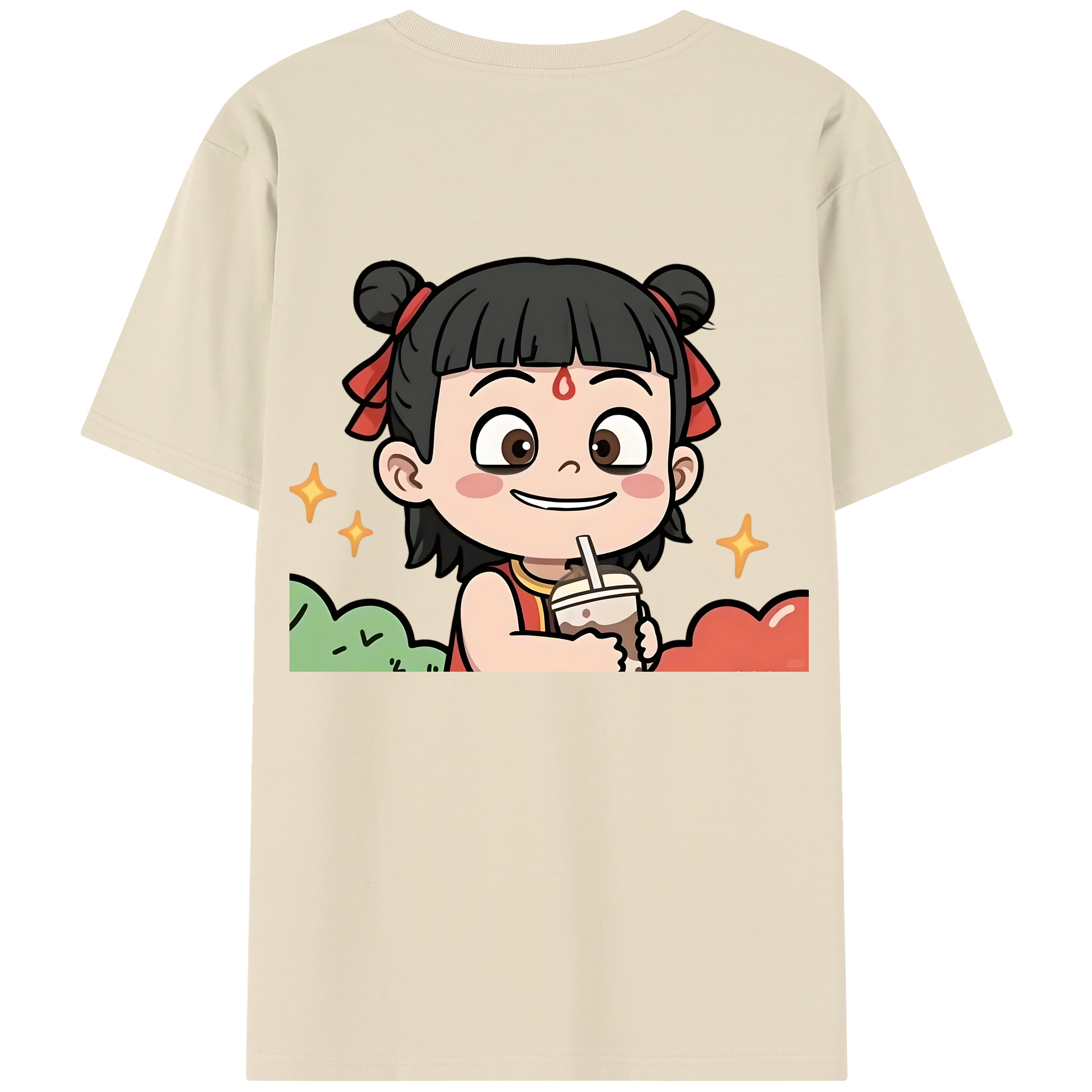 （画像用） Ne Zha 2 ナタ 魔童の大暴れ 綿100％半袖Tシャツ（背面プリント）