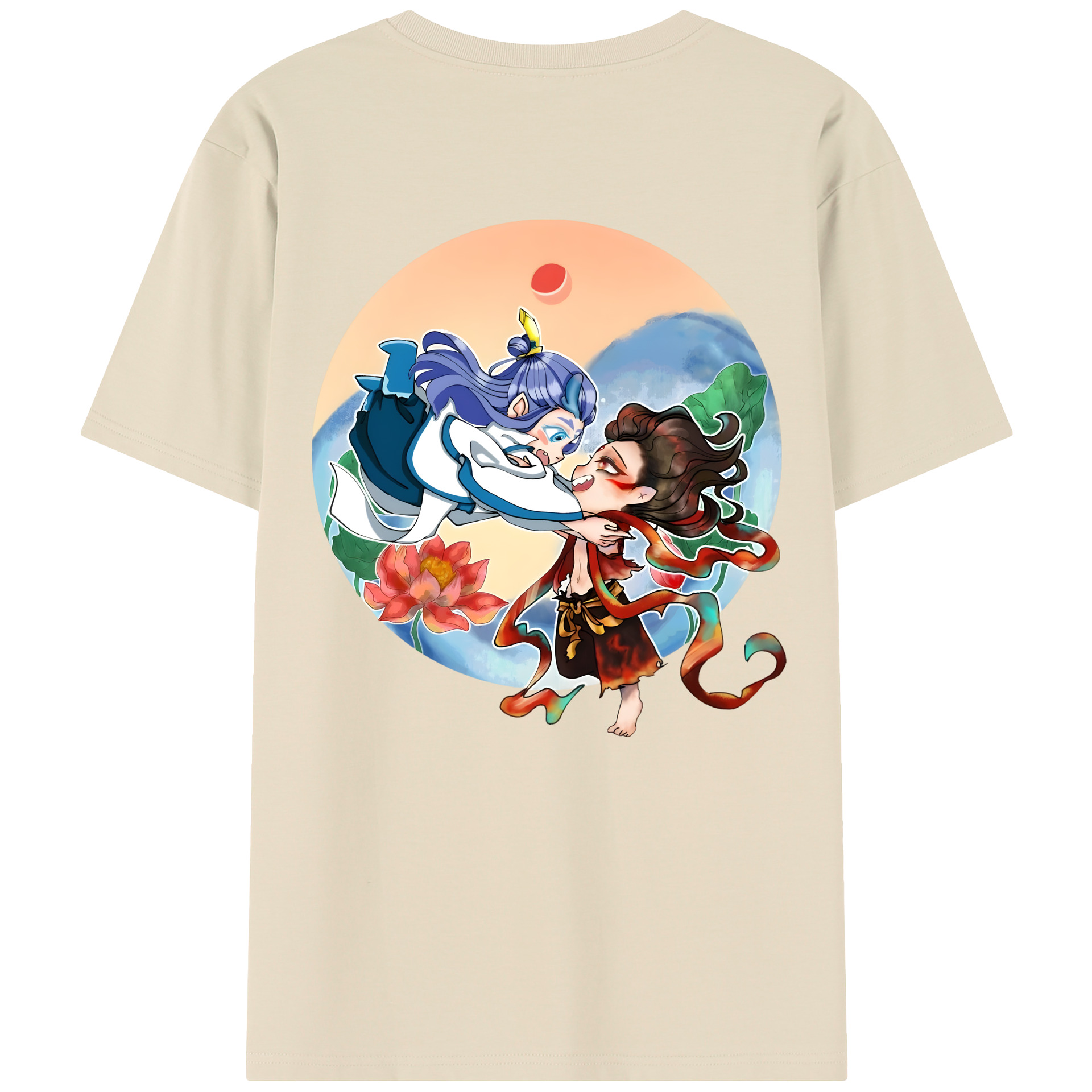 （画像用） Ne Zha 2 ナタ 魔童の大暴れ 綿100％半袖Tシャツ（背面プリント）