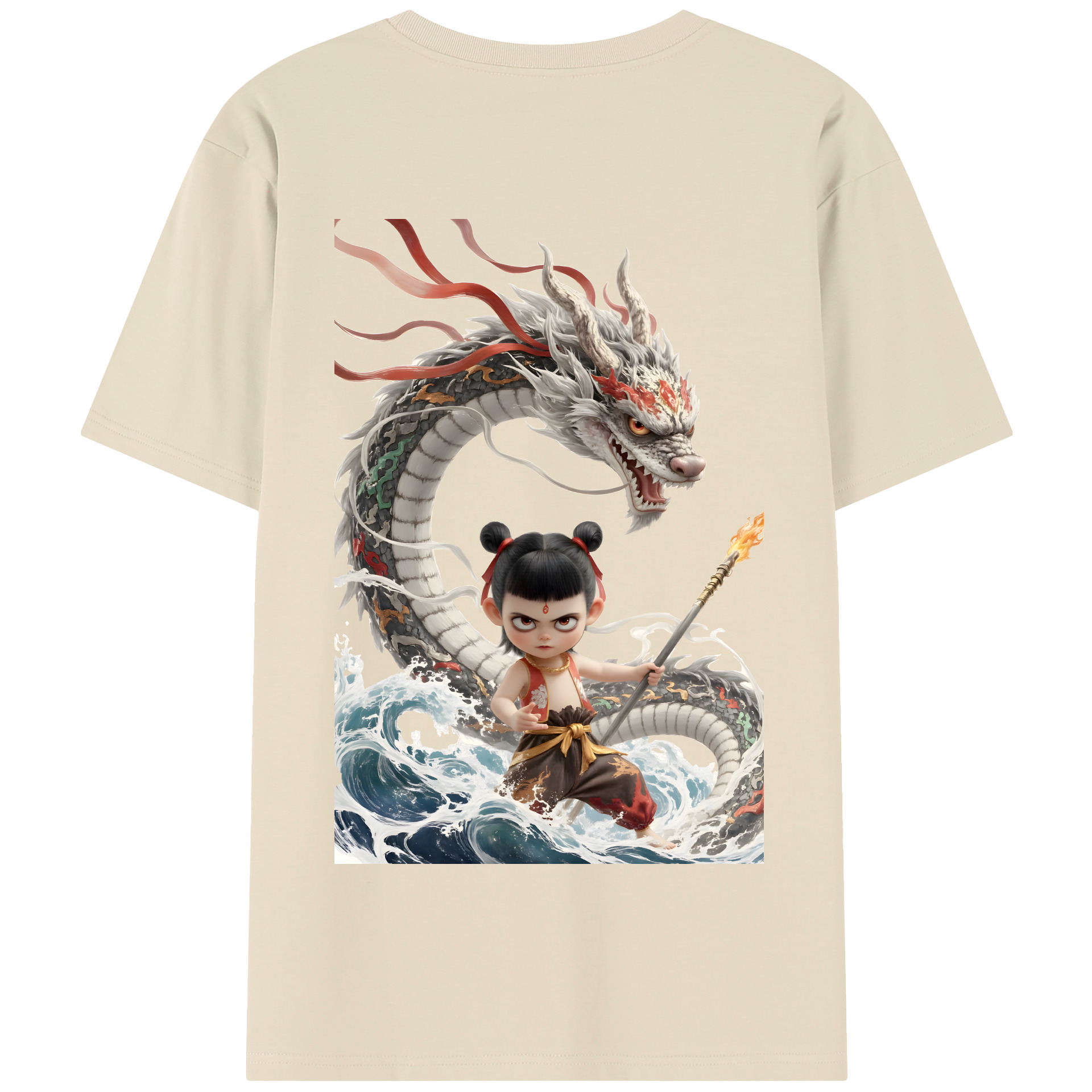 （画像用） Ne Zha 2 ナタ 魔童の大暴れ 綿100％半袖Tシャツ（背面プリント）