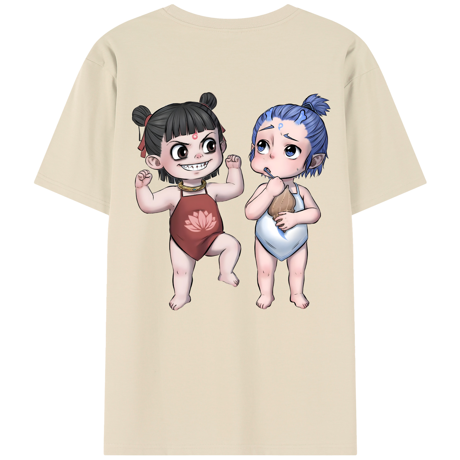 （画像用） Ne Zha 2 ナタ 魔童の大暴れ 綿100％半袖Tシャツ（背面プリント）