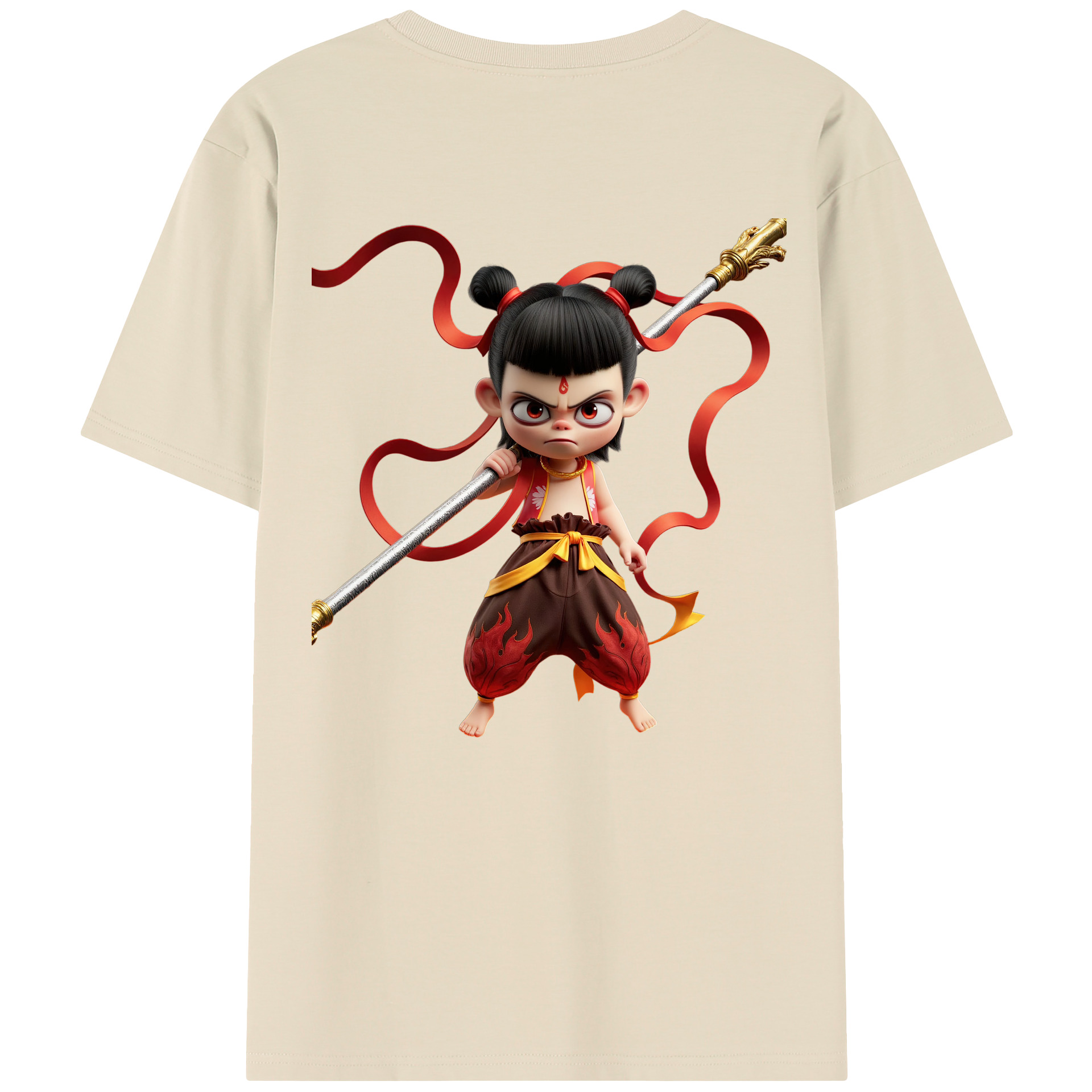 （画像用） Ne Zha 2 ナタ 魔童の大暴れ 綿100％半袖Tシャツ（背面プリント）