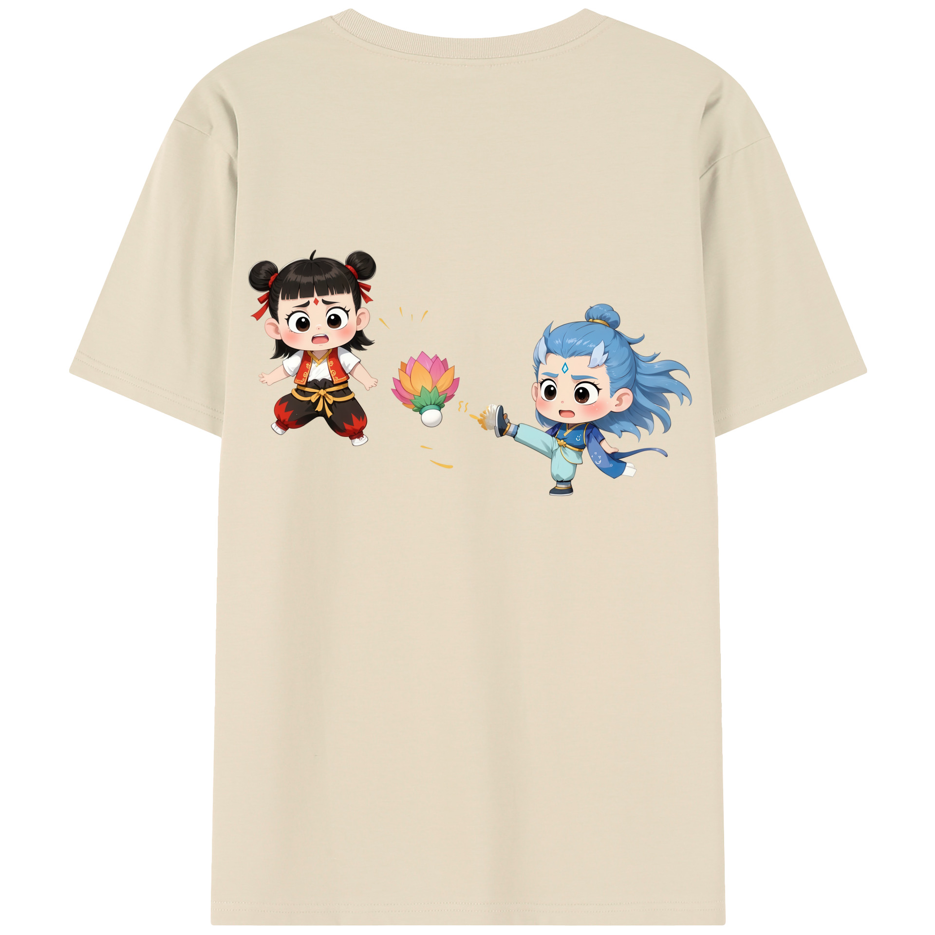 （画像用） Ne Zha 2 ナタ 魔童の大暴れ 綿100％半袖Tシャツ（背面プリント）