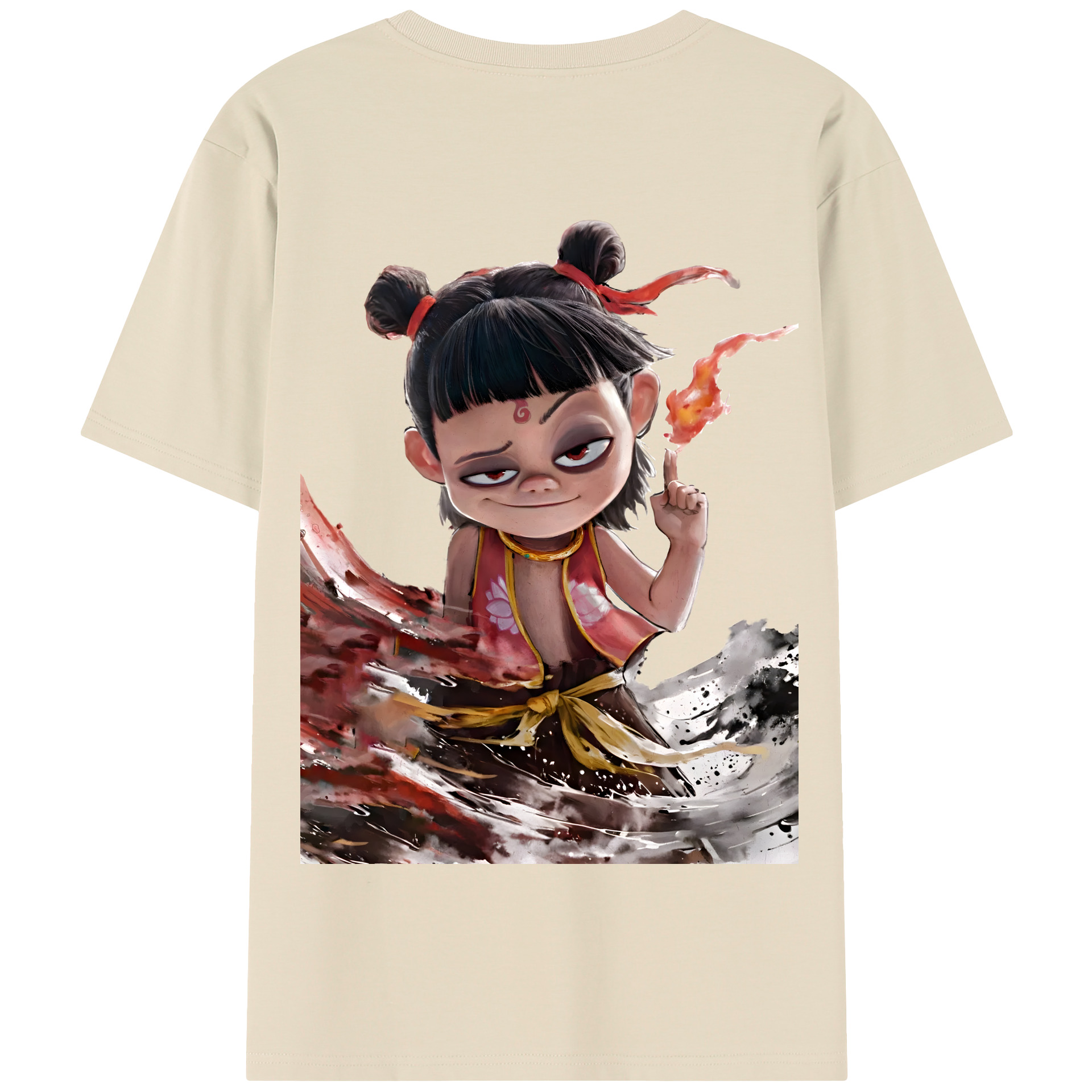 （画像用） Ne Zha 2 ナタ 魔童の大暴れ 綿100％半袖Tシャツ（背面プリント）
