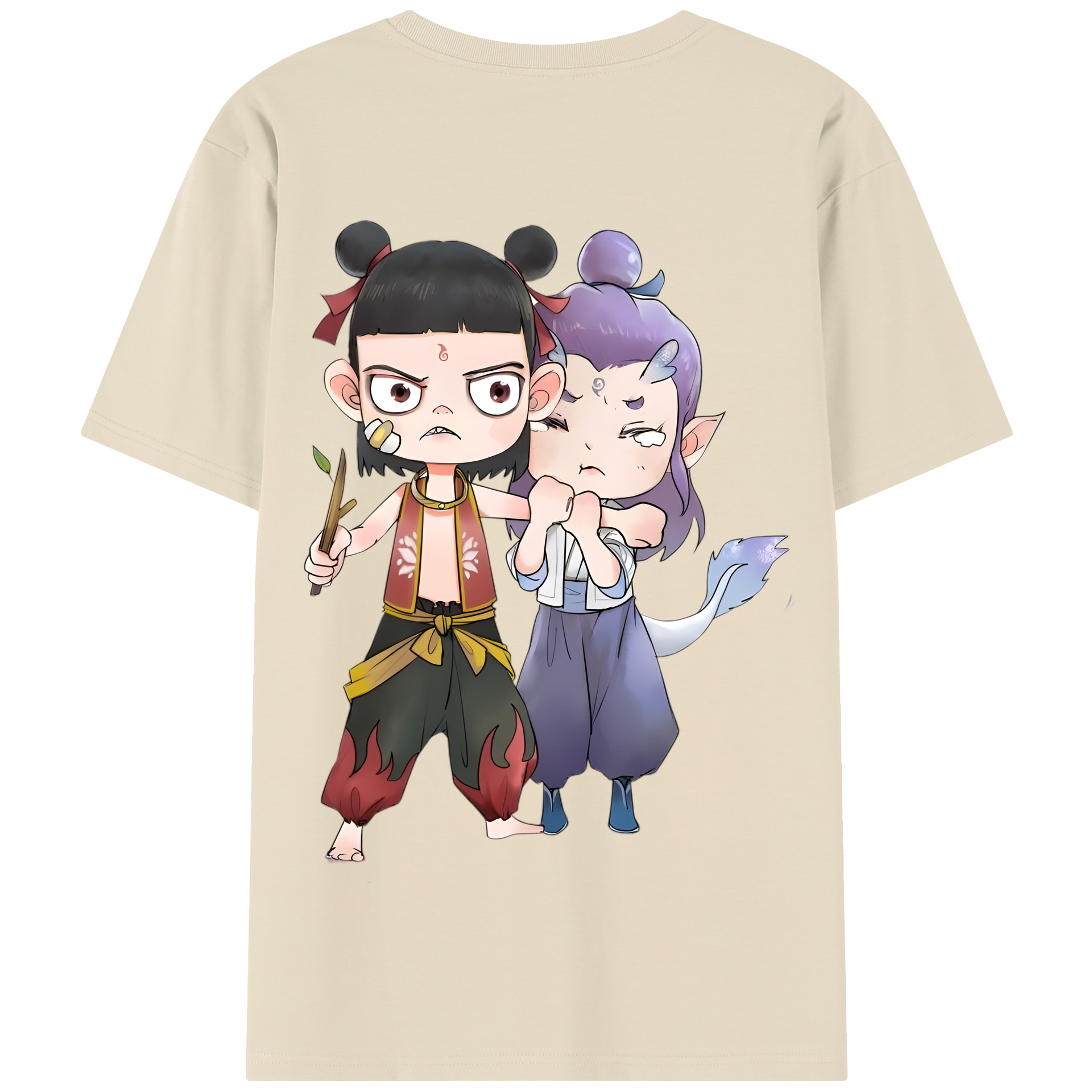 （画像用） Ne Zha 2 ナタ 魔童の大暴れ 綿100％半袖Tシャツ（背面プリント）