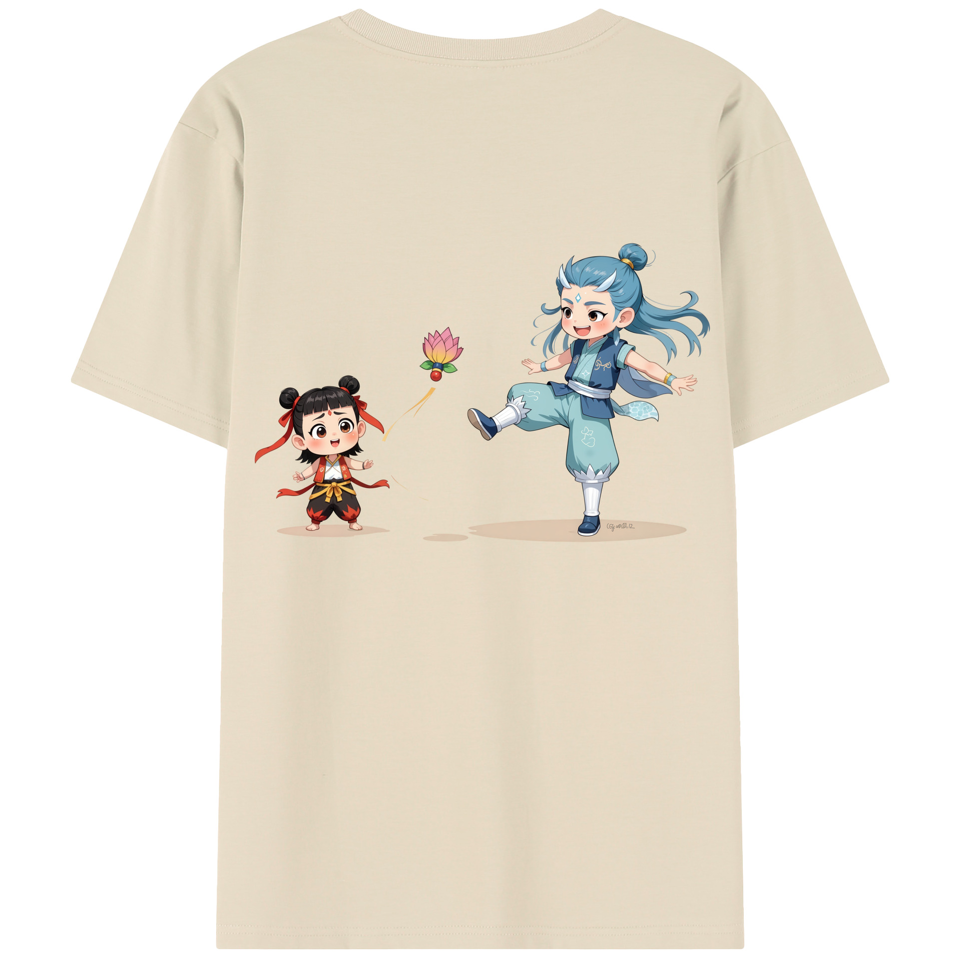 （画像用） Ne Zha 2 ナタ 魔童の大暴れ 綿100％半袖Tシャツ（背面プリント）