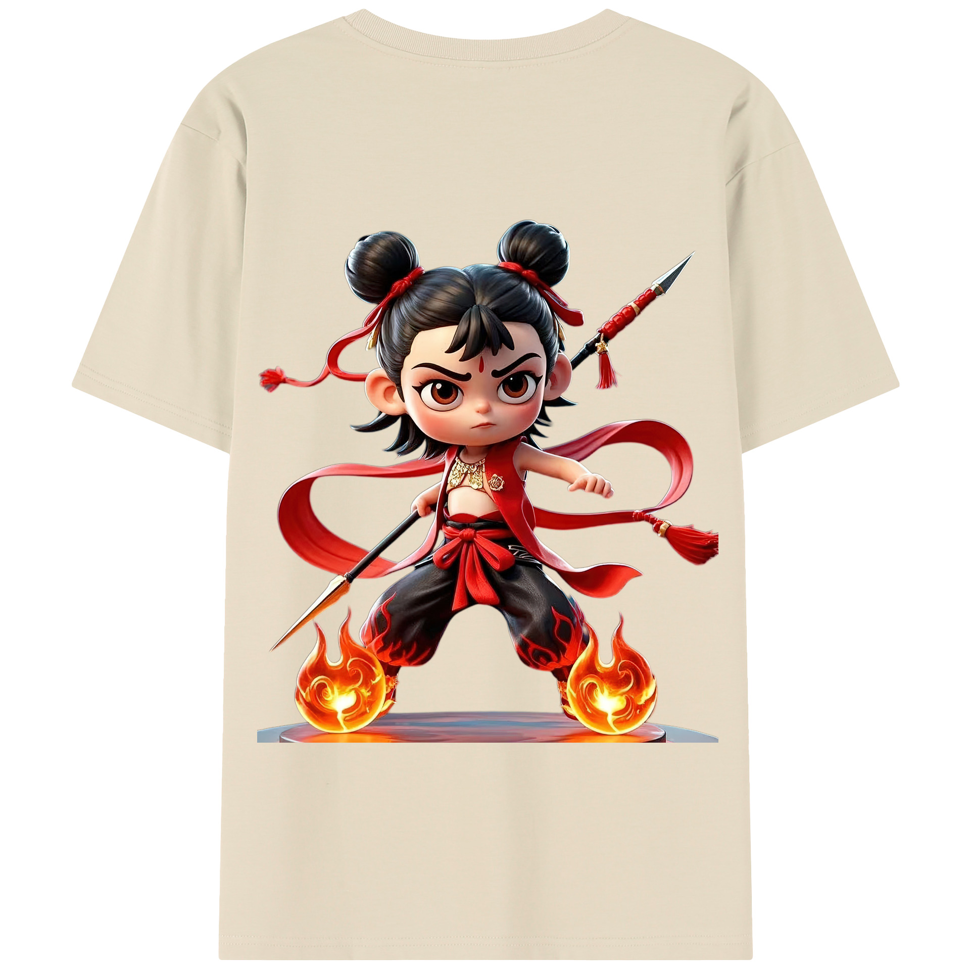 （画像用） Ne Zha 2 ナタ 魔童の大暴れ 綿100％半袖Tシャツ（背面プリント）