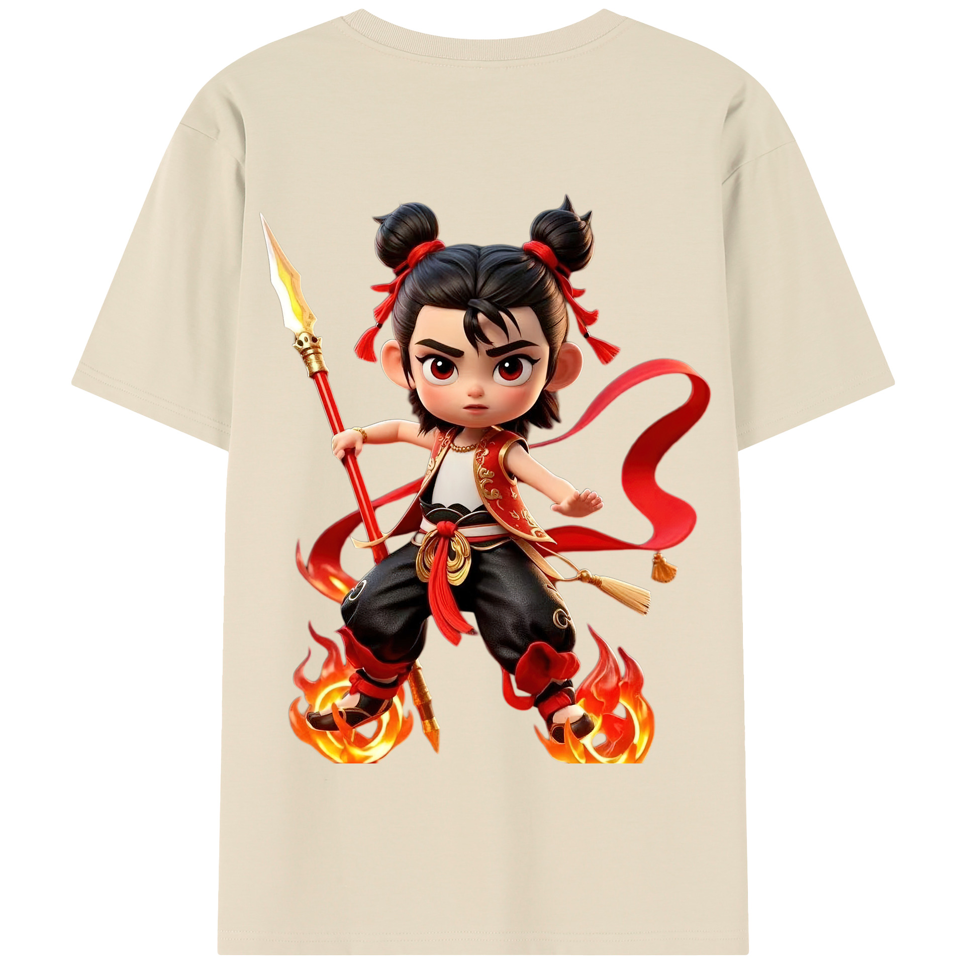 （画像用） Ne Zha 2 ナタ 魔童の大暴れ 綿100％半袖Tシャツ（背面プリント）
