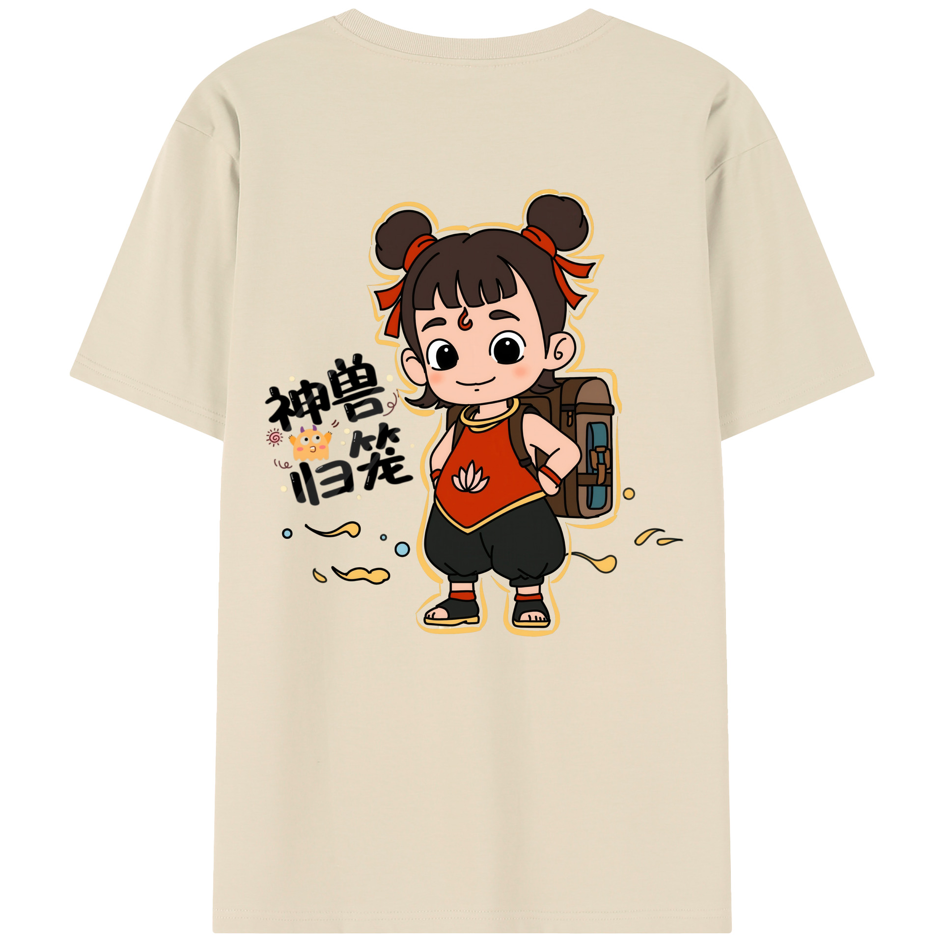 （画像用） Ne Zha 2 ナタ 魔童の大暴れ 綿100％半袖Tシャツ（背面プリント）