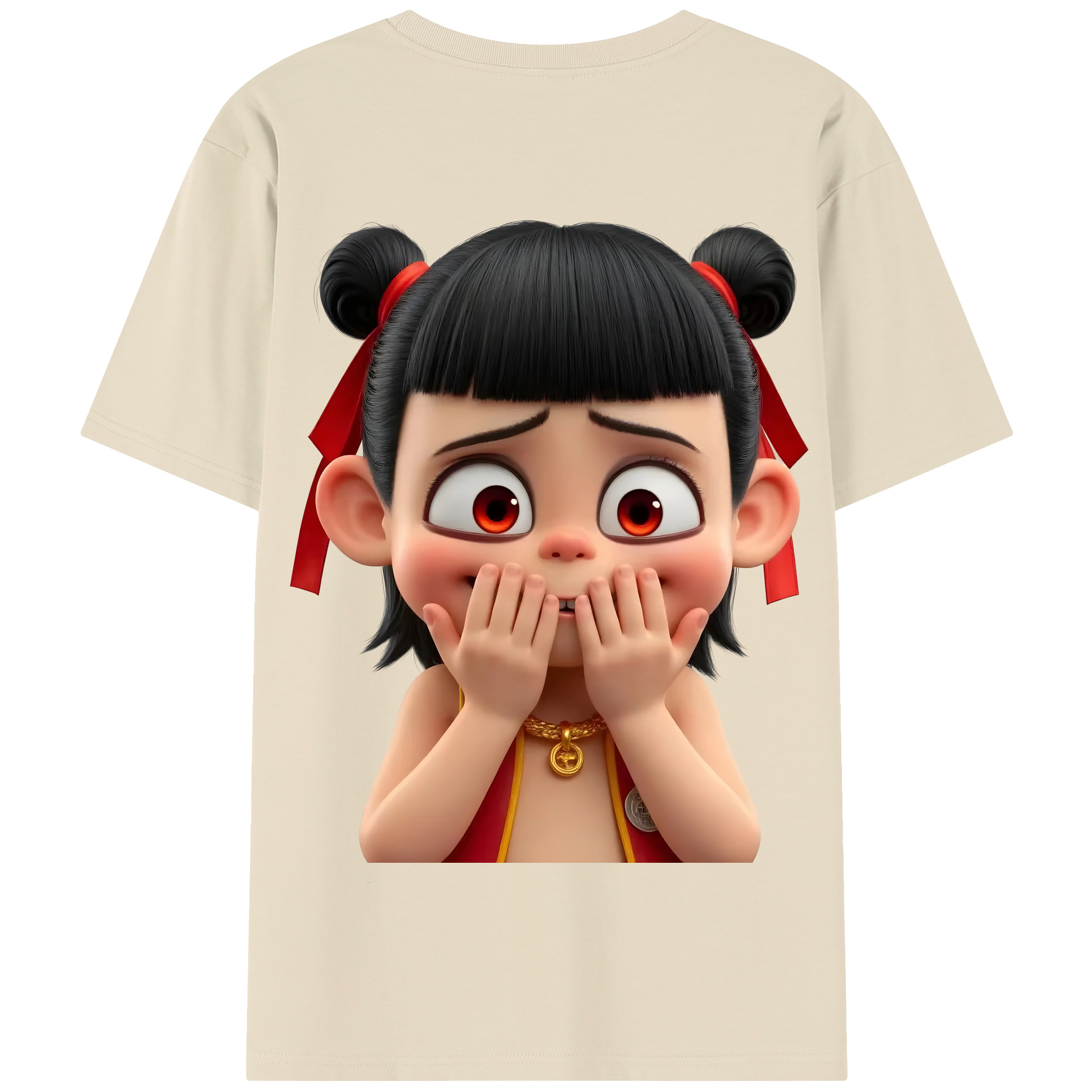 （画像用） Ne Zha 2 ナタ 魔童の大暴れ 綿100％半袖Tシャツ（背面プリント）