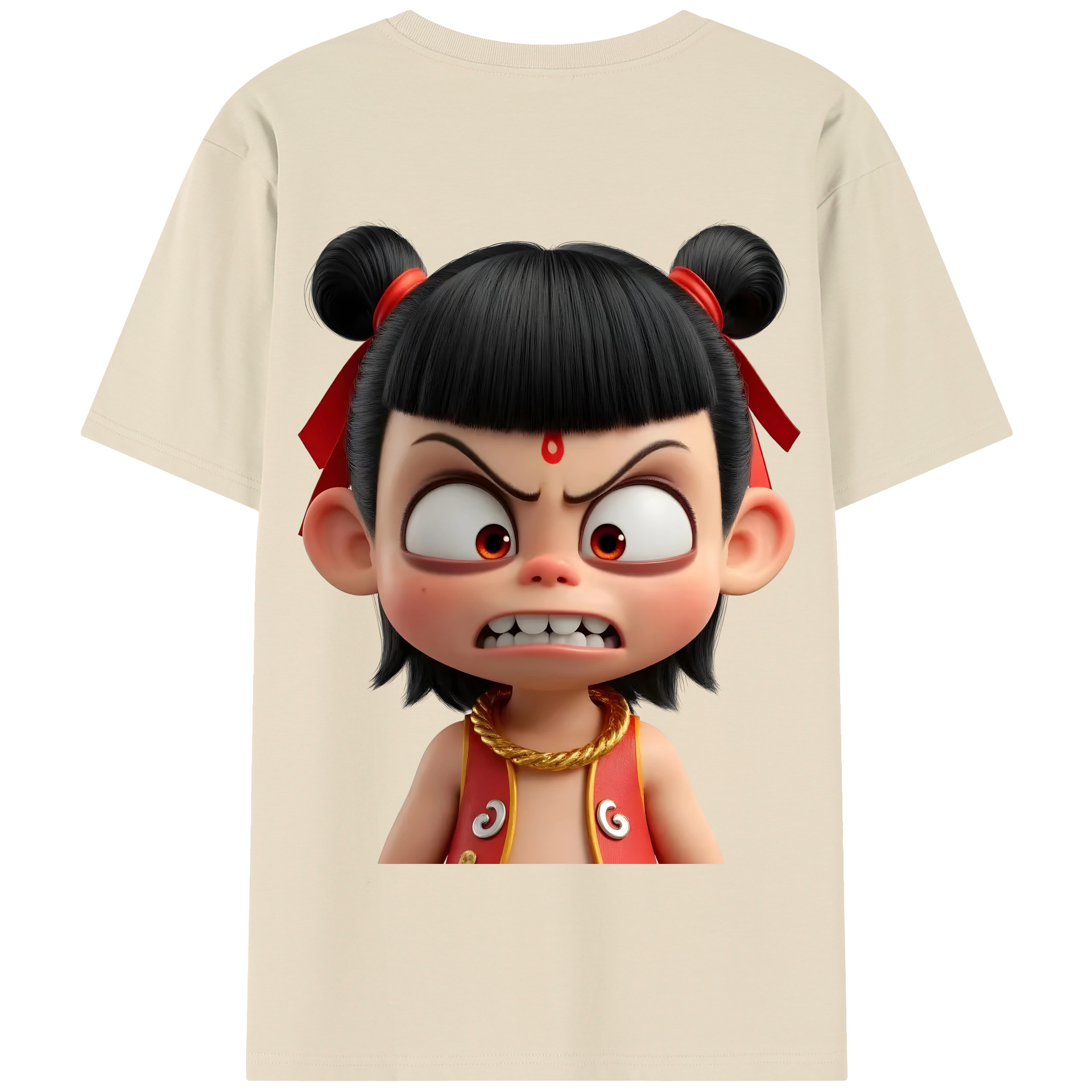 （画像用） Ne Zha 2 ナタ 魔童の大暴れ 綿100％半袖Tシャツ（背面プリント）