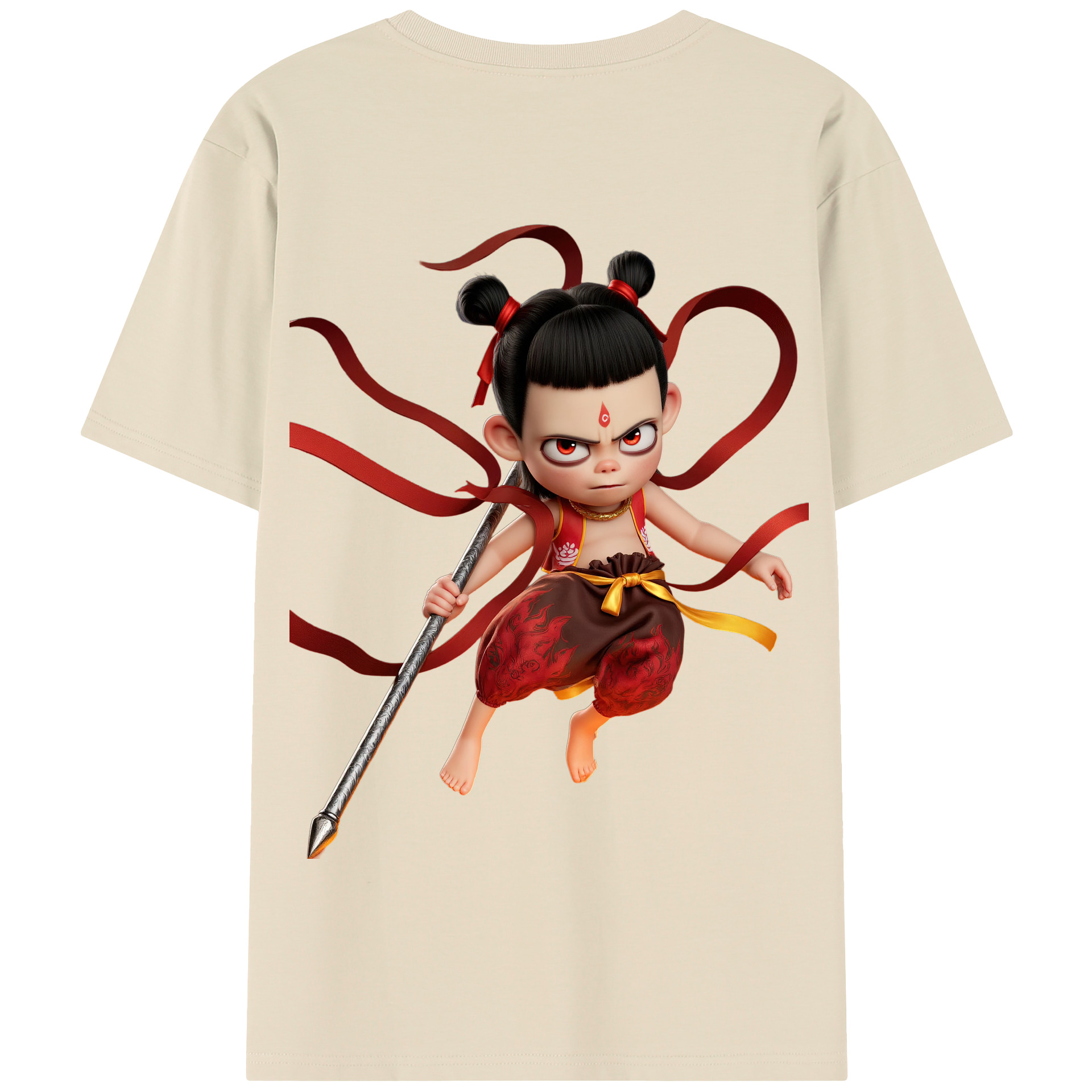 （画像用） Ne Zha 2 ナタ 魔童の大暴れ 綿100％半袖Tシャツ（背面プリント）