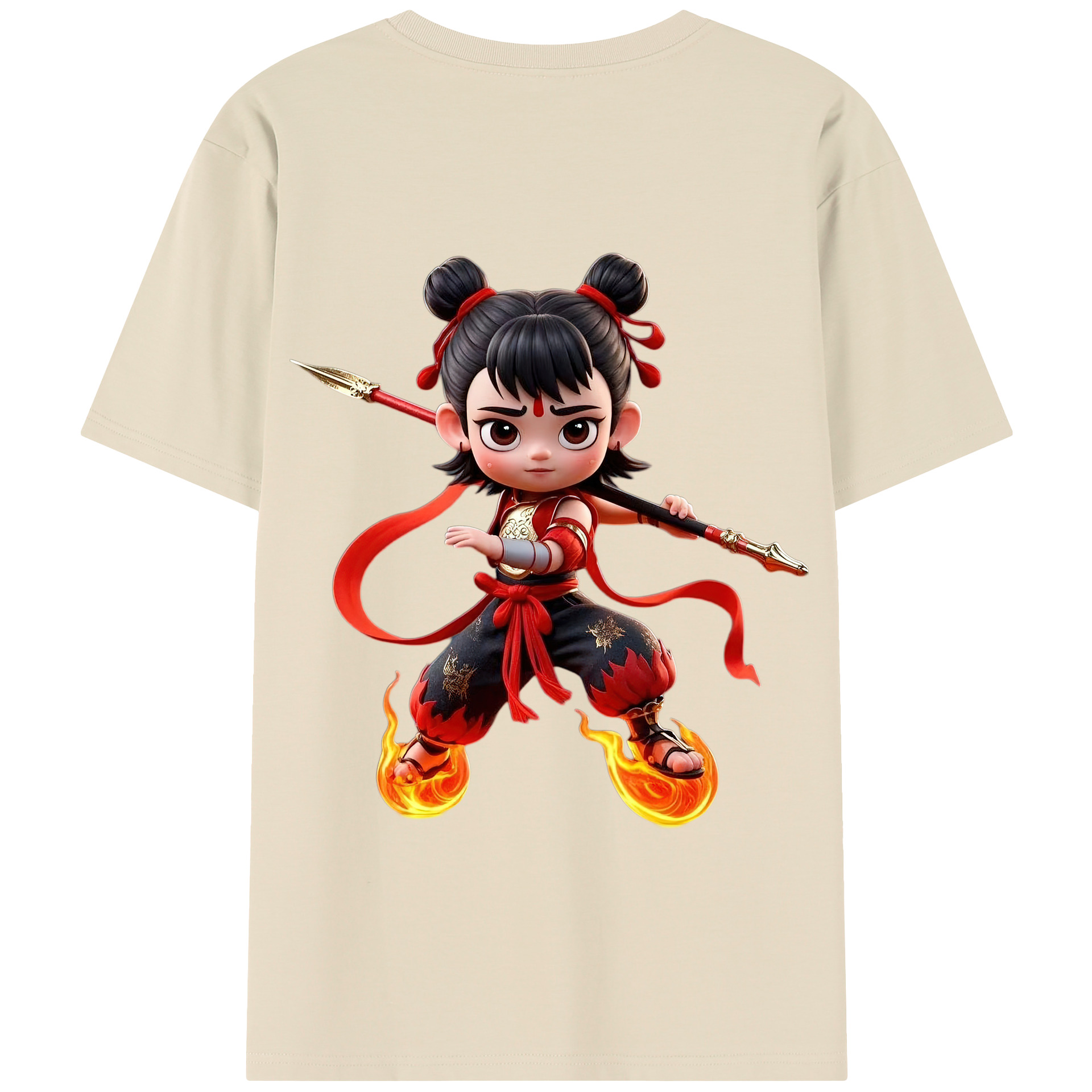 （画像用） Ne Zha 2 ナタ 魔童の大暴れ 綿100％半袖Tシャツ（背面プリント）