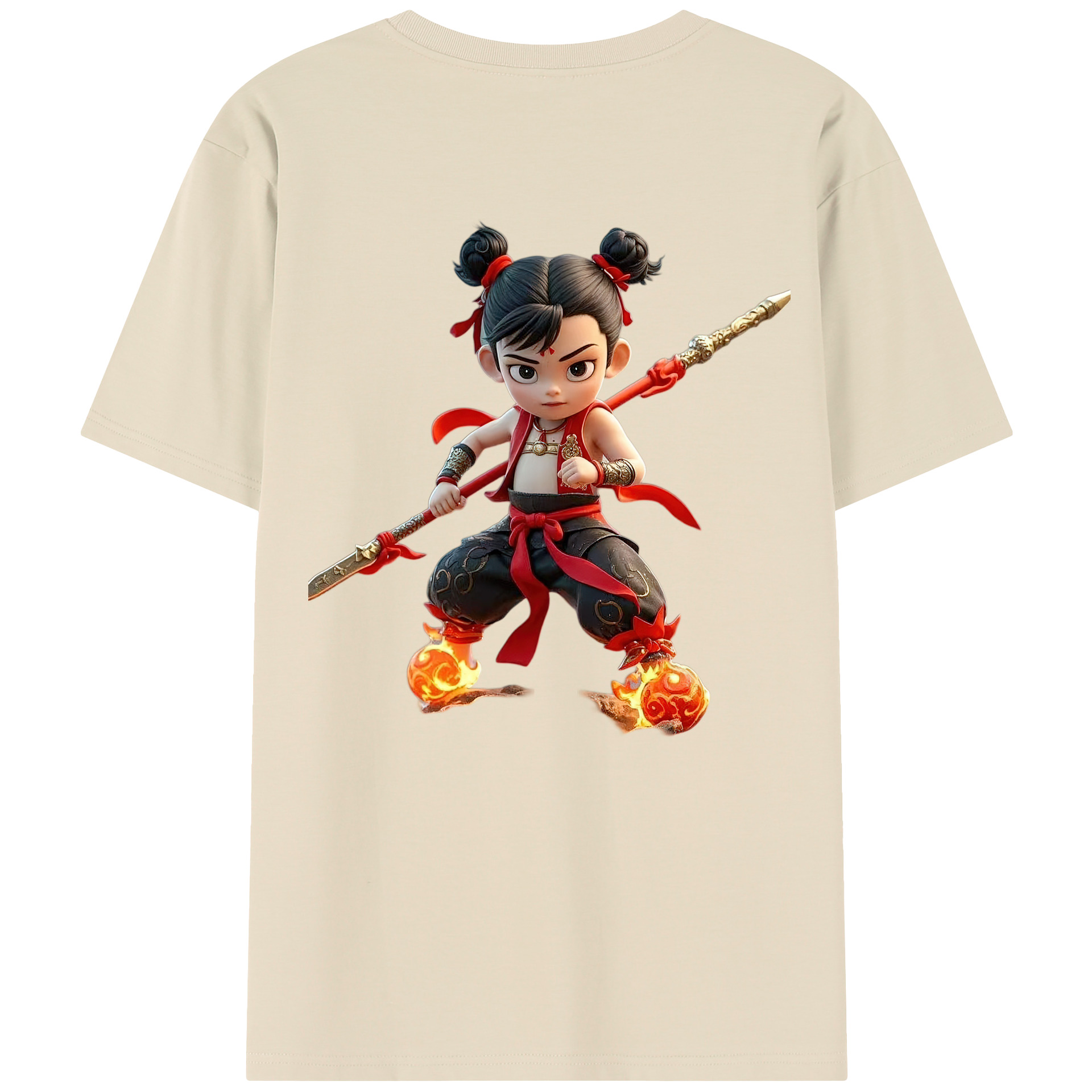 （画像用） Ne Zha 2 ナタ 魔童の大暴れ 綿100％半袖Tシャツ（背面プリント）
