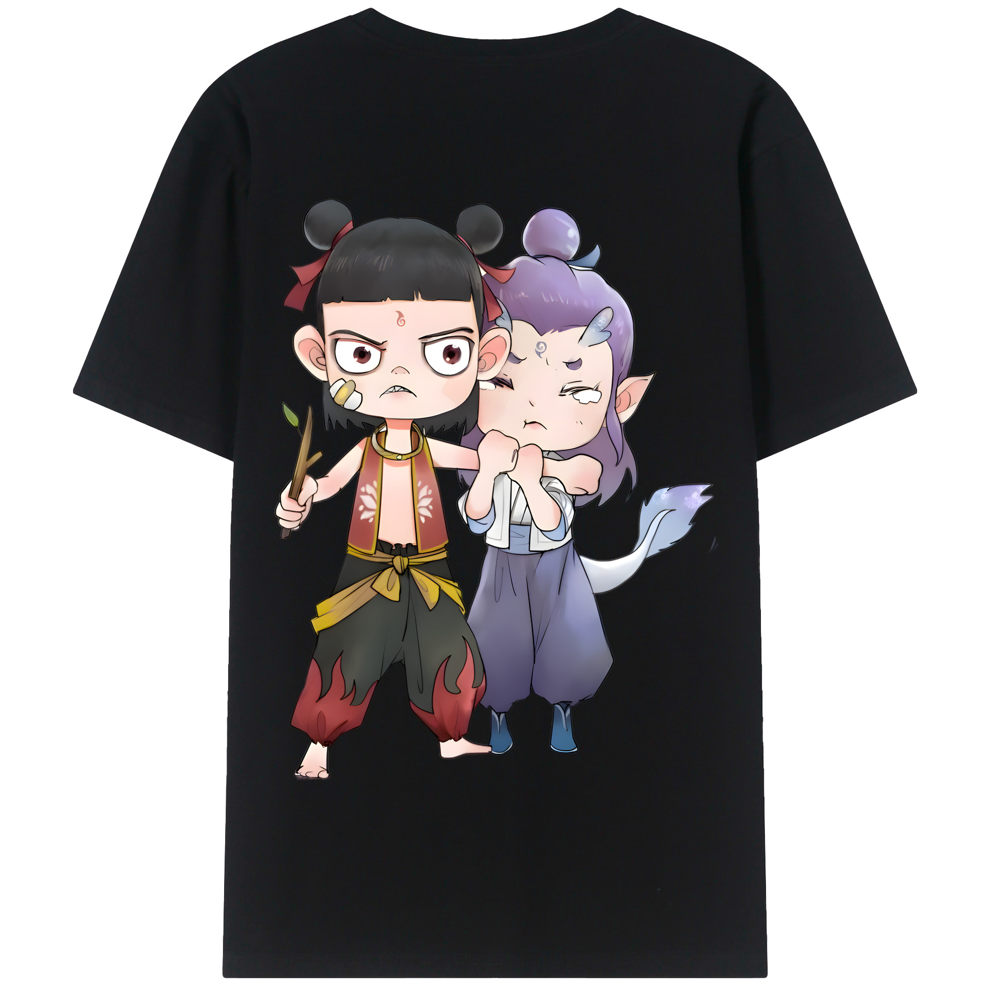 （画像用） Ne Zha 2 ナタ 魔童の大暴れ 綿100％半袖Tシャツ（背面プリント）