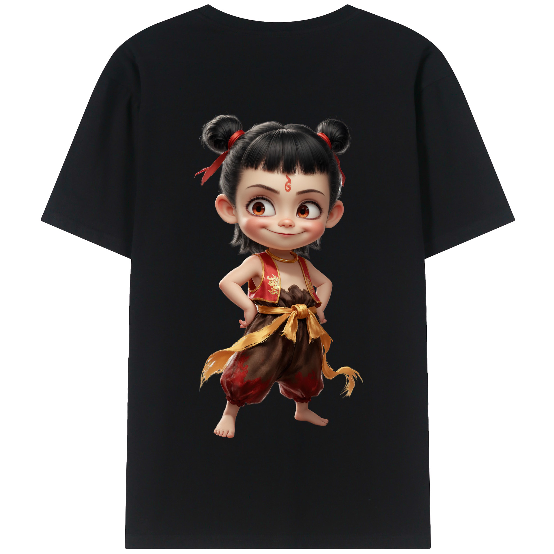 （画像用） Ne Zha 2 ナタ 魔童の大暴れ 綿100％半袖Tシャツ（背面プリント）