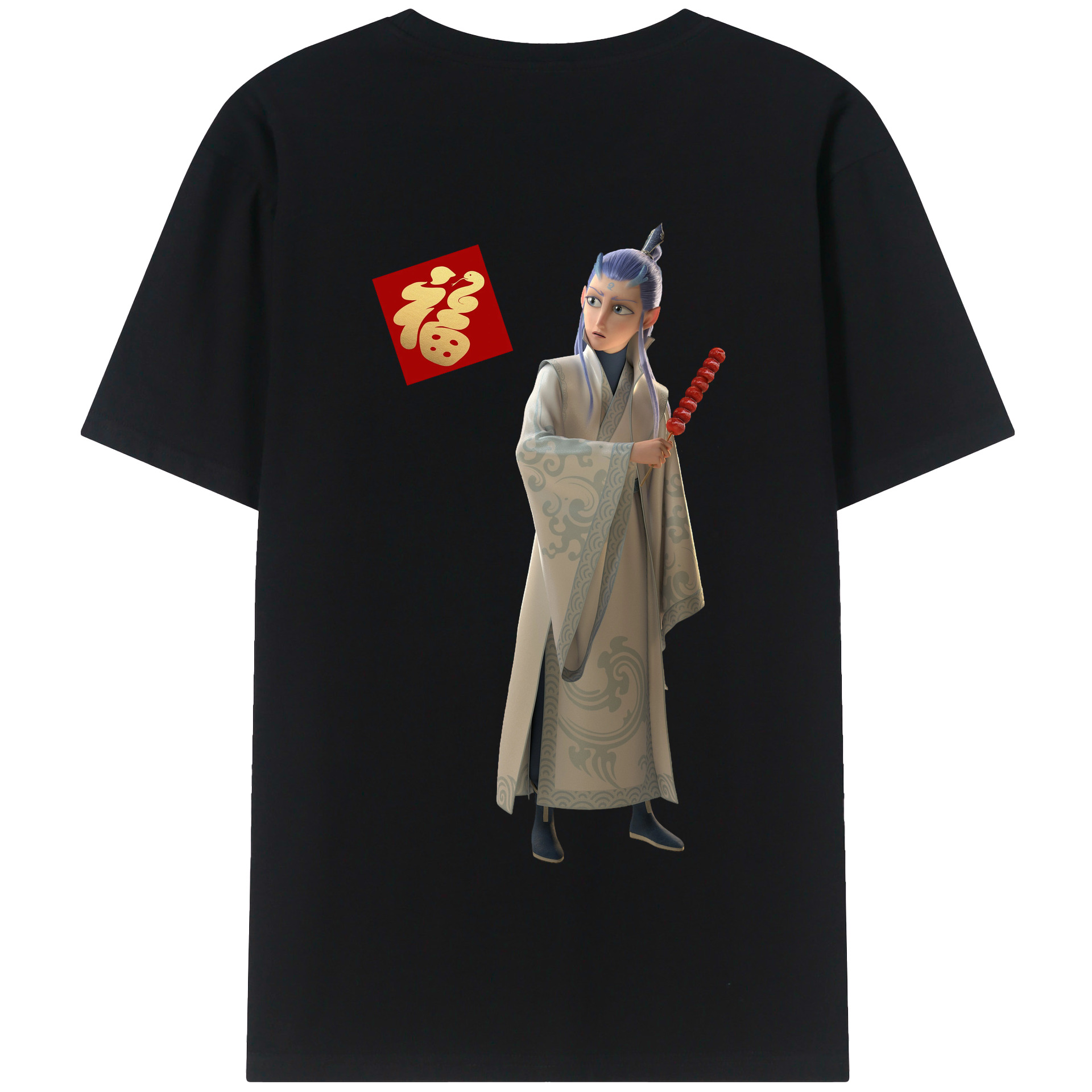 （画像用） Ne Zha 2 ナタ 魔童の大暴れ 綿100％半袖Tシャツ（背面プリント）