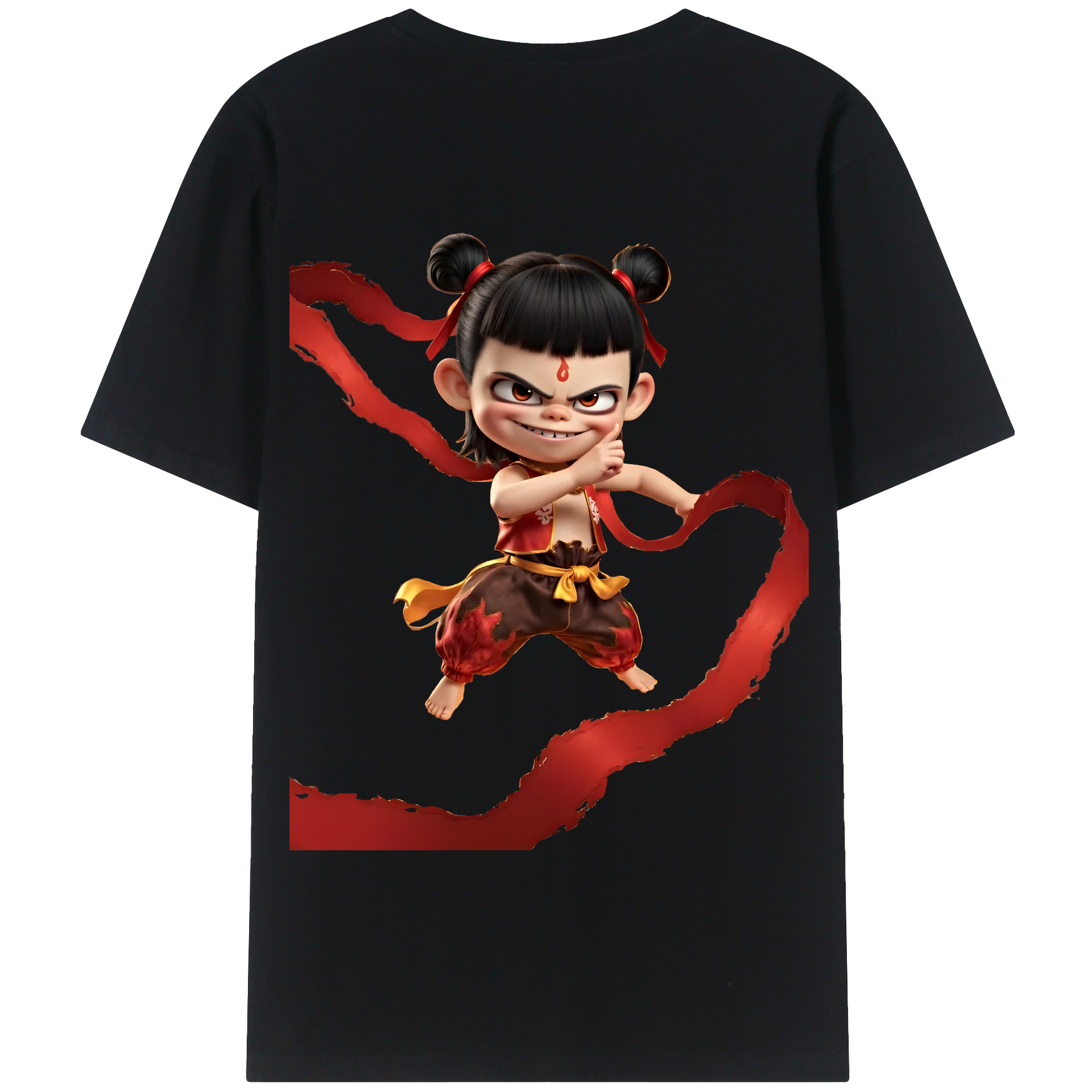 （画像用） Ne Zha 2 ナタ 魔童の大暴れ 綿100％半袖Tシャツ（背面プリント）