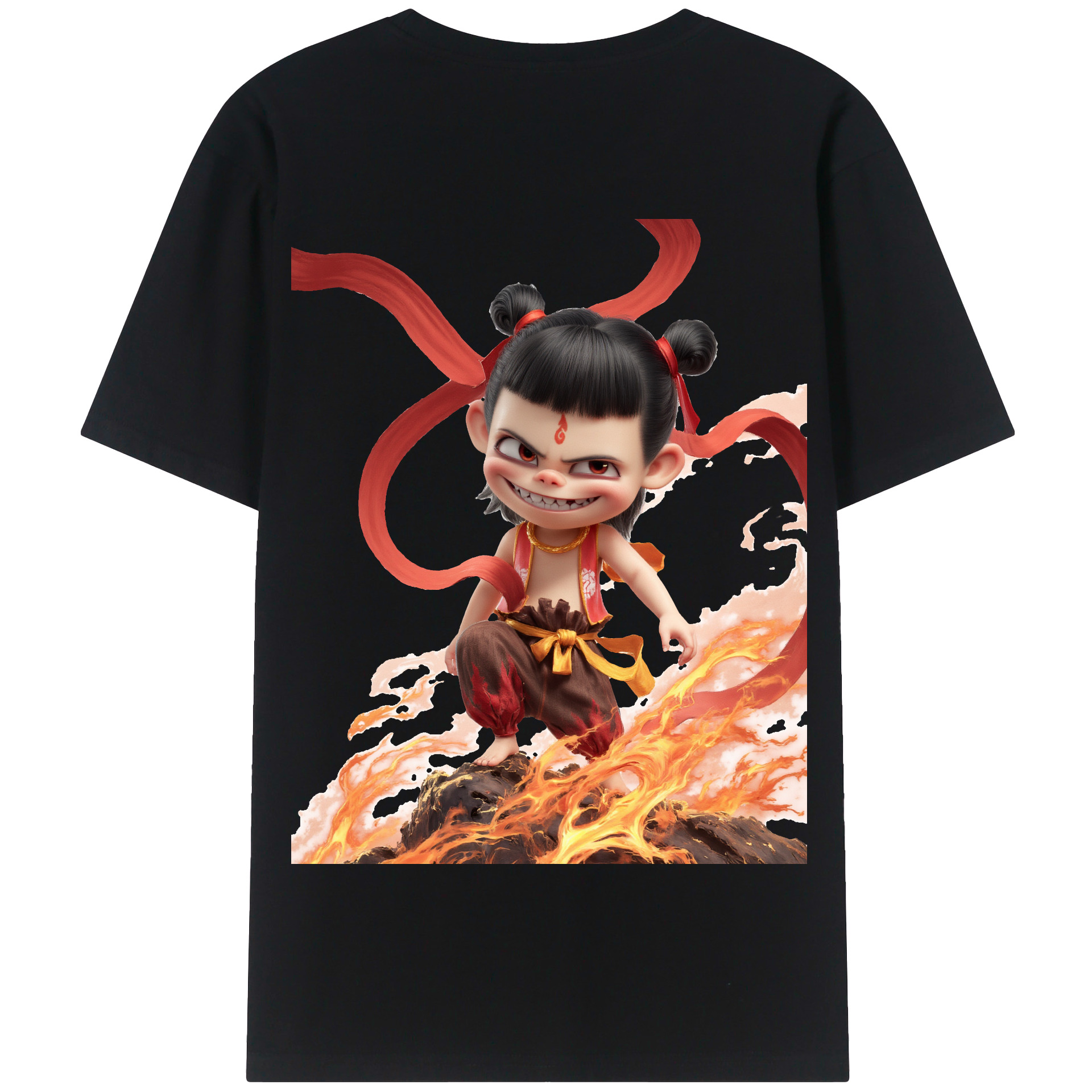 （画像用） Ne Zha 2 ナタ 魔童の大暴れ 綿100％半袖Tシャツ（背面プリント）