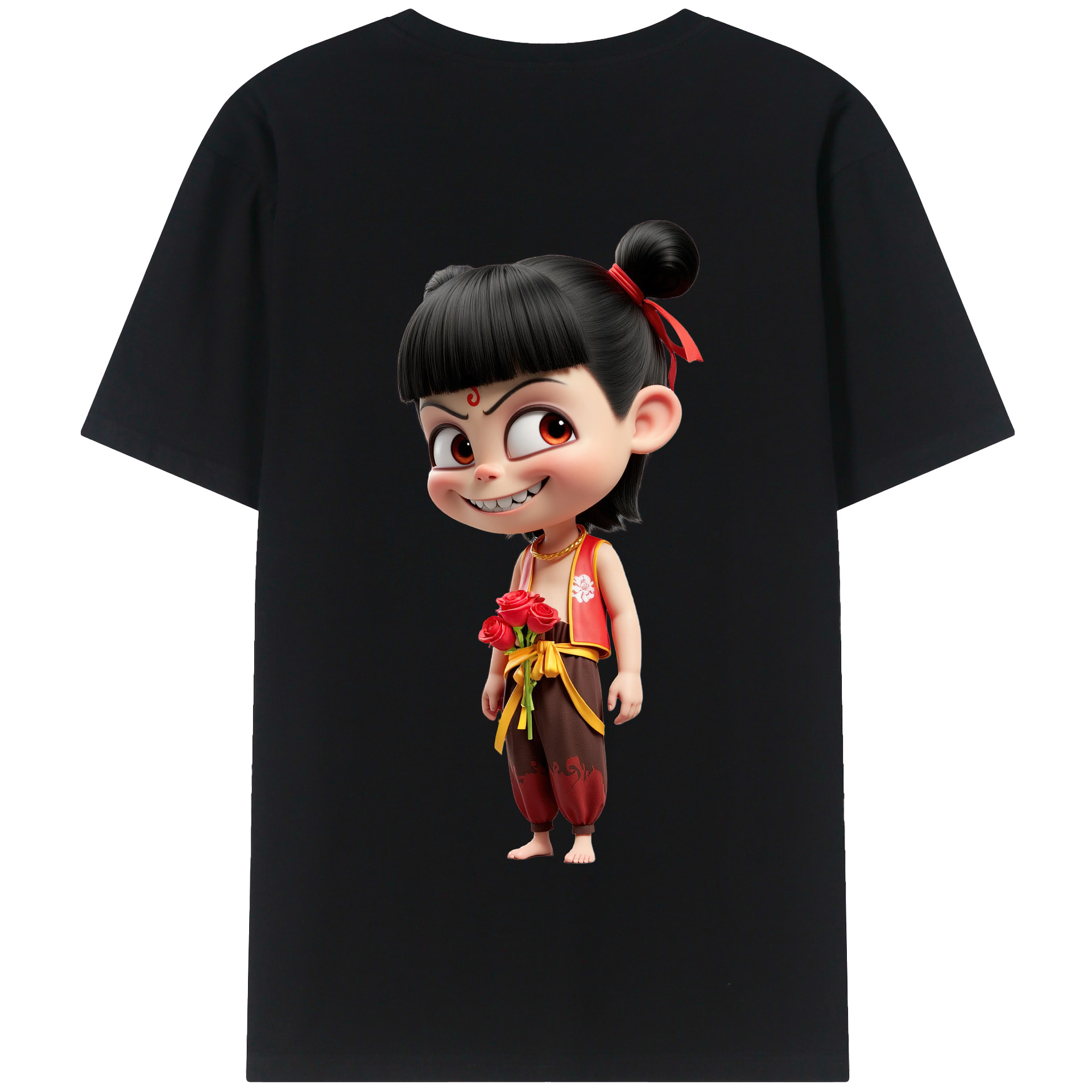 （画像用） Ne Zha 2 ナタ 魔童の大暴れ 綿100％半袖Tシャツ（背面プリント）
