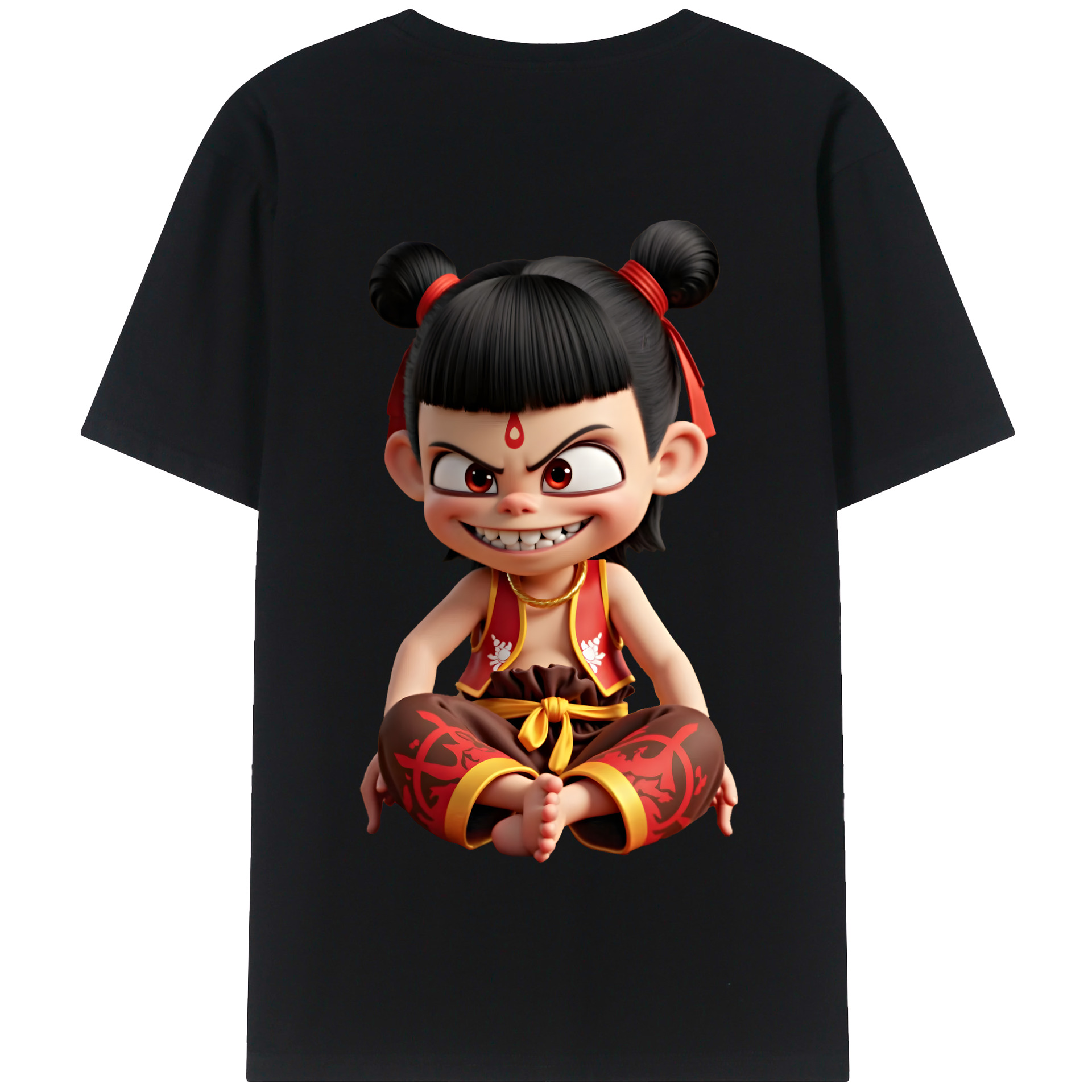 （画像用） Ne Zha 2 ナタ 魔童の大暴れ 綿100％半袖Tシャツ（背面プリント）