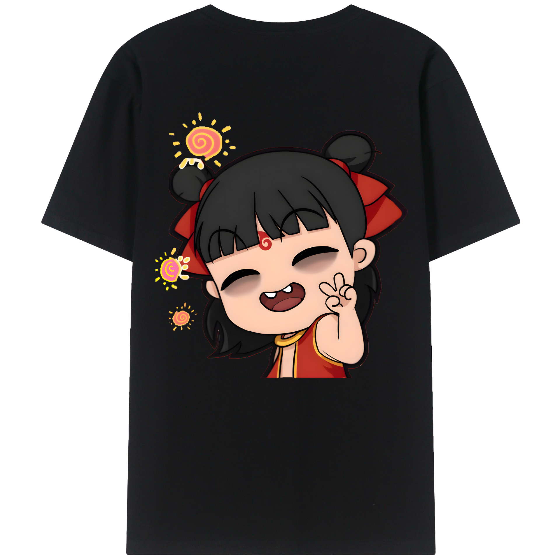 （画像用） Ne Zha 2 ナタ 魔童の大暴れ 綿100％半袖Tシャツ（背面プリント）