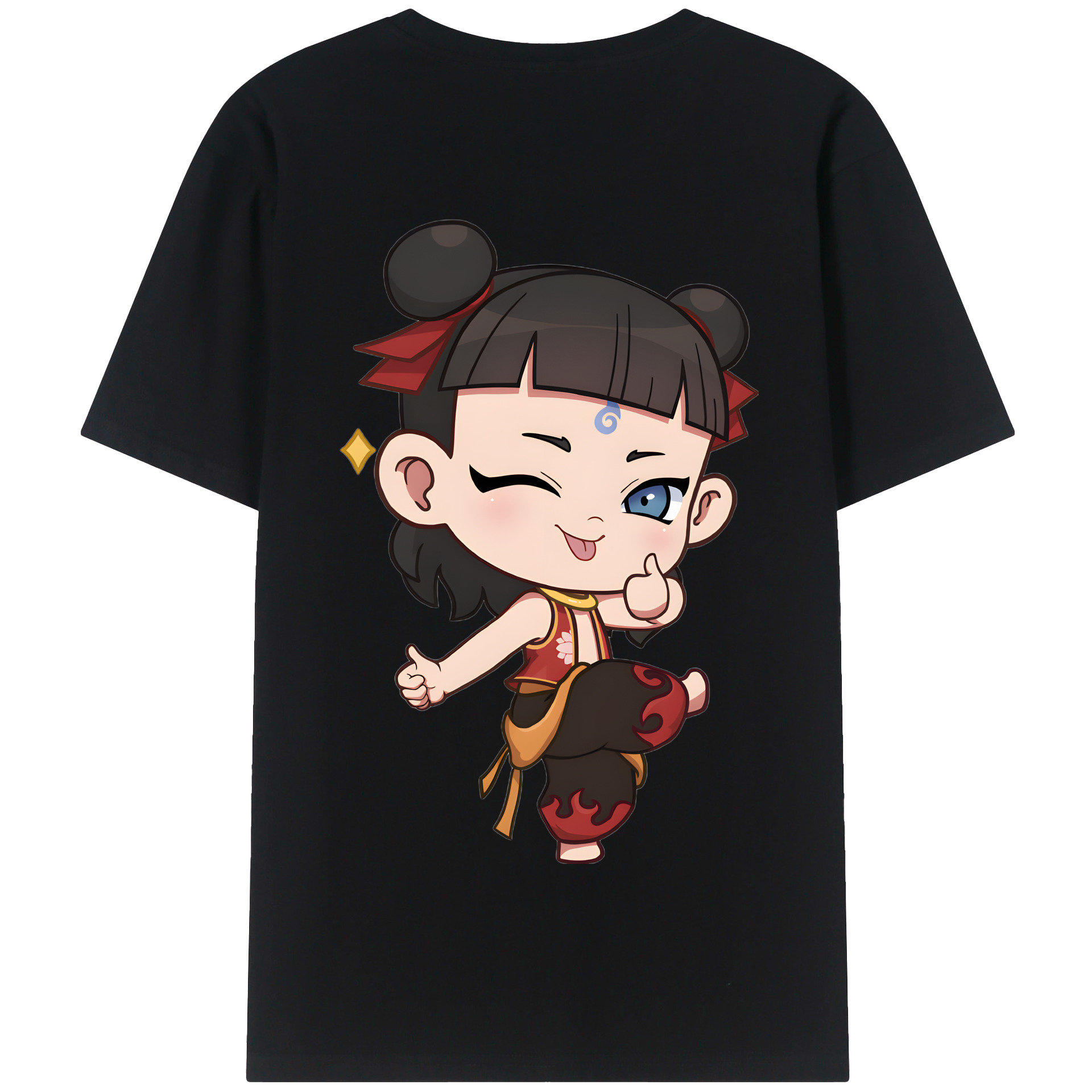 （画像用） Ne Zha 2 ナタ 魔童の大暴れ 綿100％半袖Tシャツ（背面プリント）