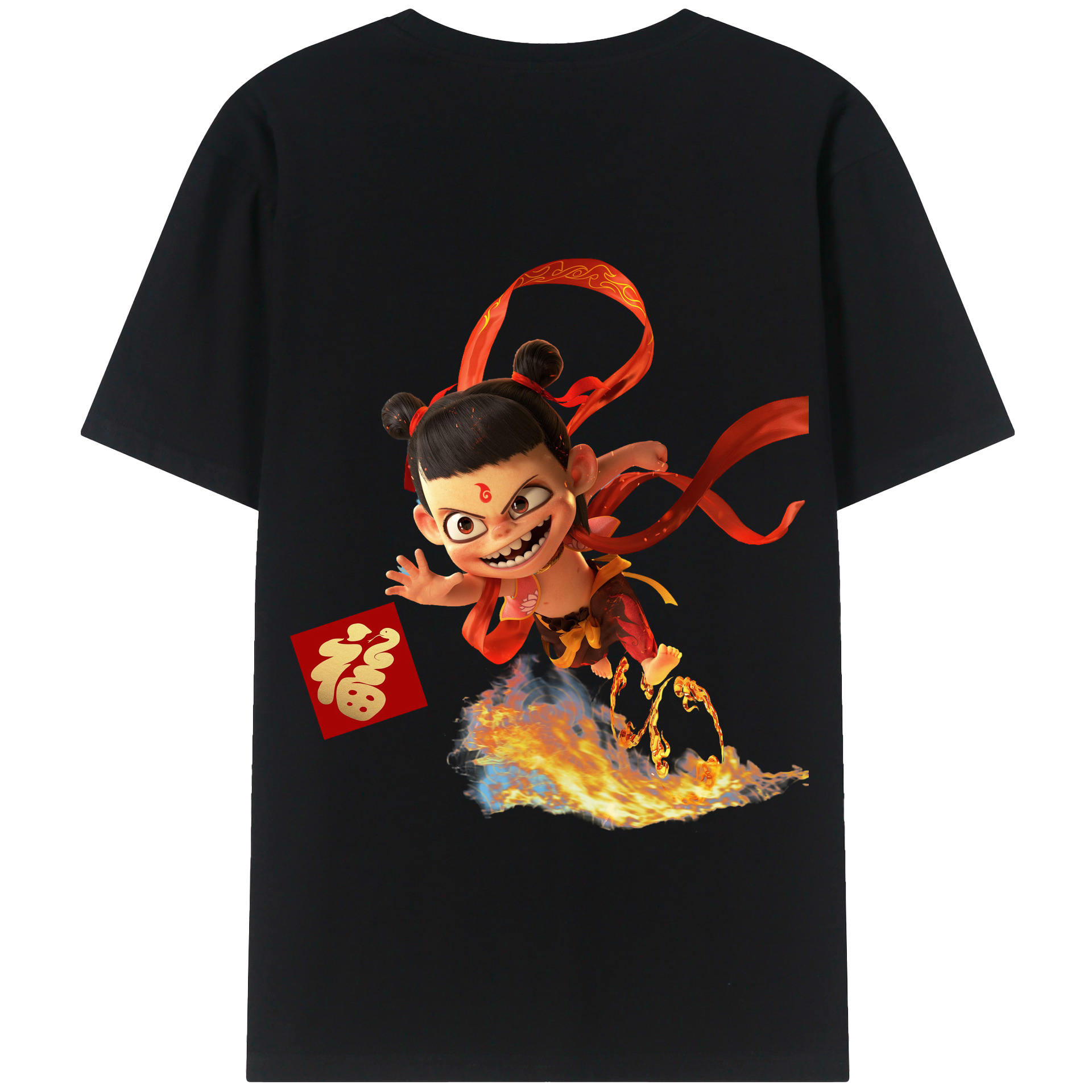 （画像用） Ne Zha 2 ナタ 魔童の大暴れ 綿100％半袖Tシャツ（背面プリント）