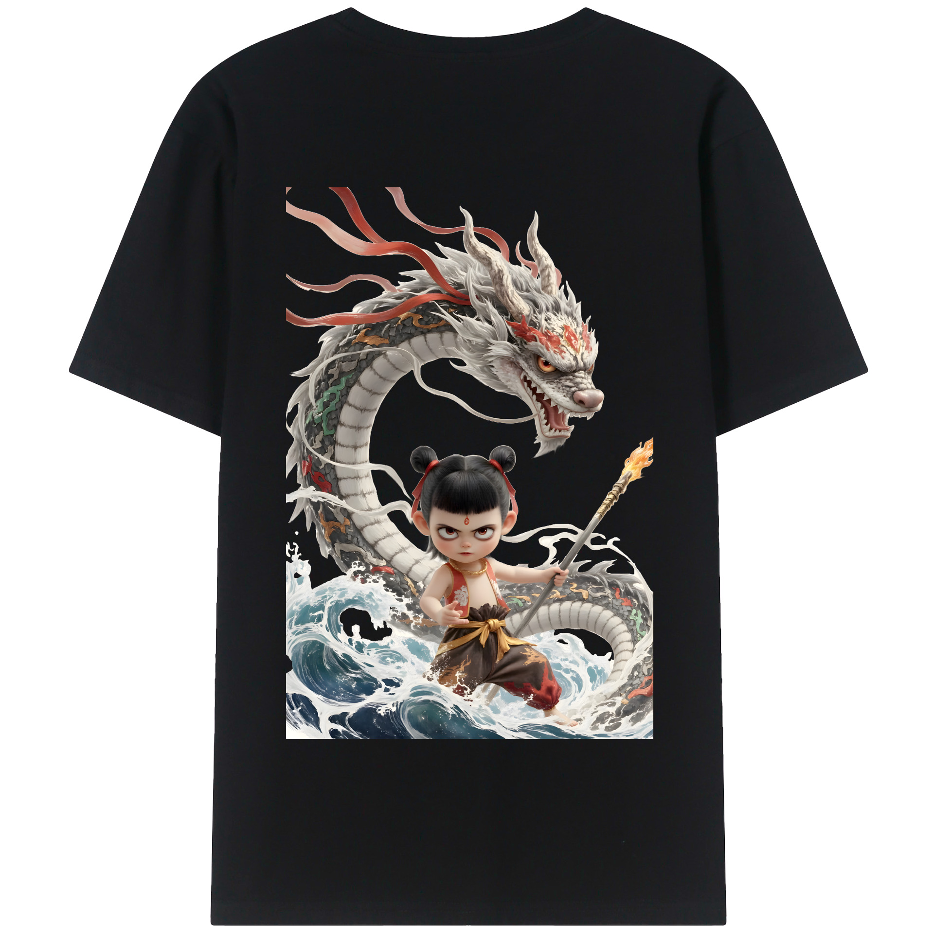 （画像用） Ne Zha 2 ナタ 魔童の大暴れ 綿100％半袖Tシャツ（背面プリント）