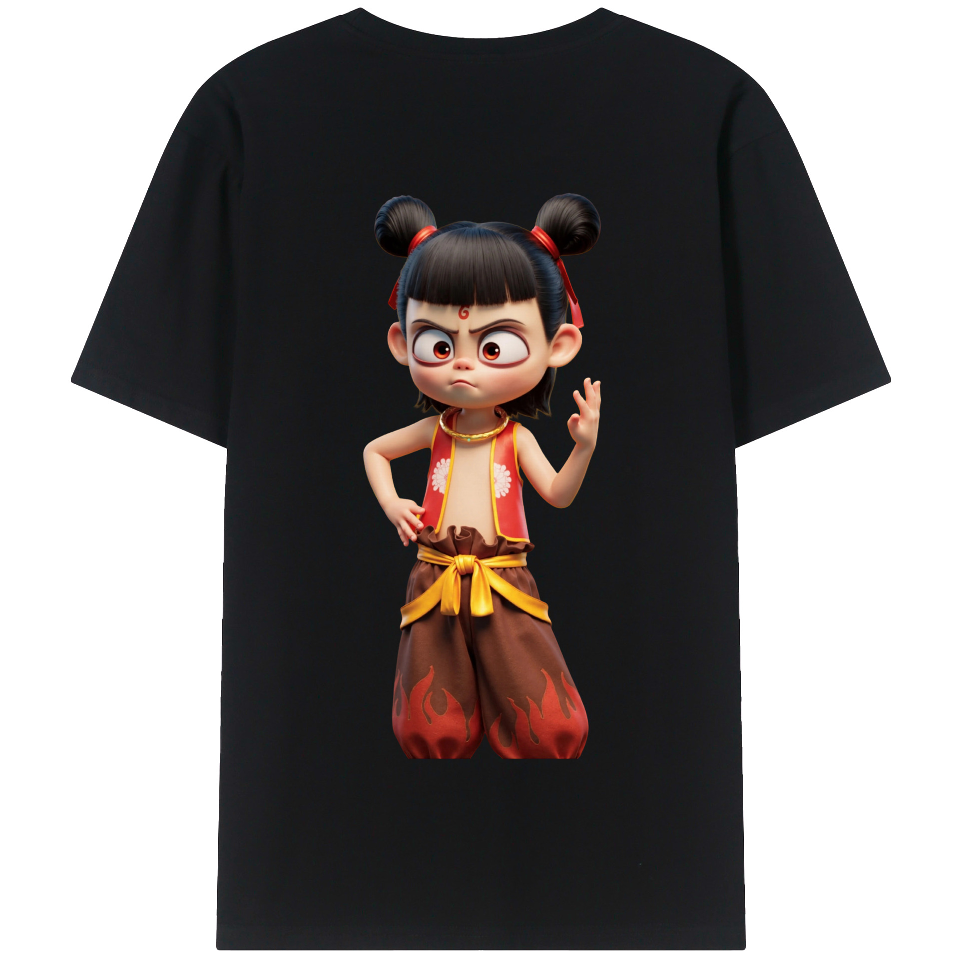 （画像用） Ne Zha 2 ナタ 魔童の大暴れ 綿100％半袖Tシャツ（背面プリント）