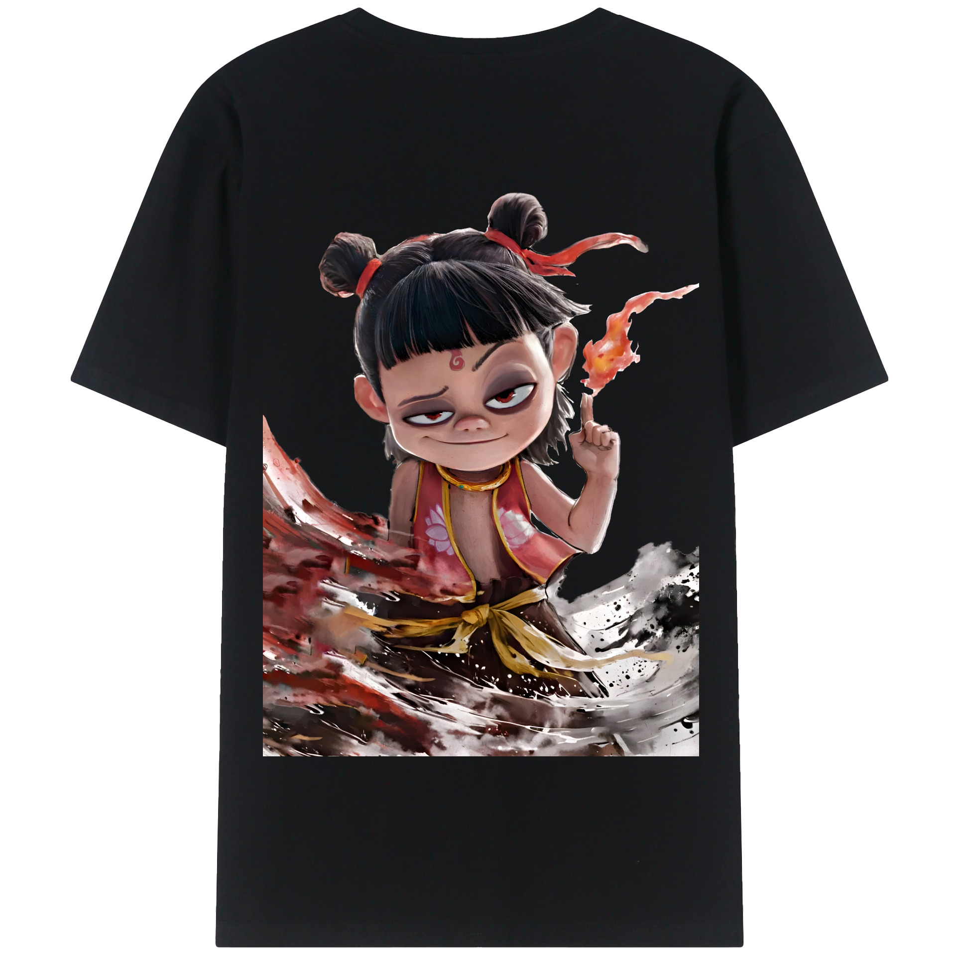 （画像用） Ne Zha 2 ナタ 魔童の大暴れ 綿100％半袖Tシャツ（背面プリント）
