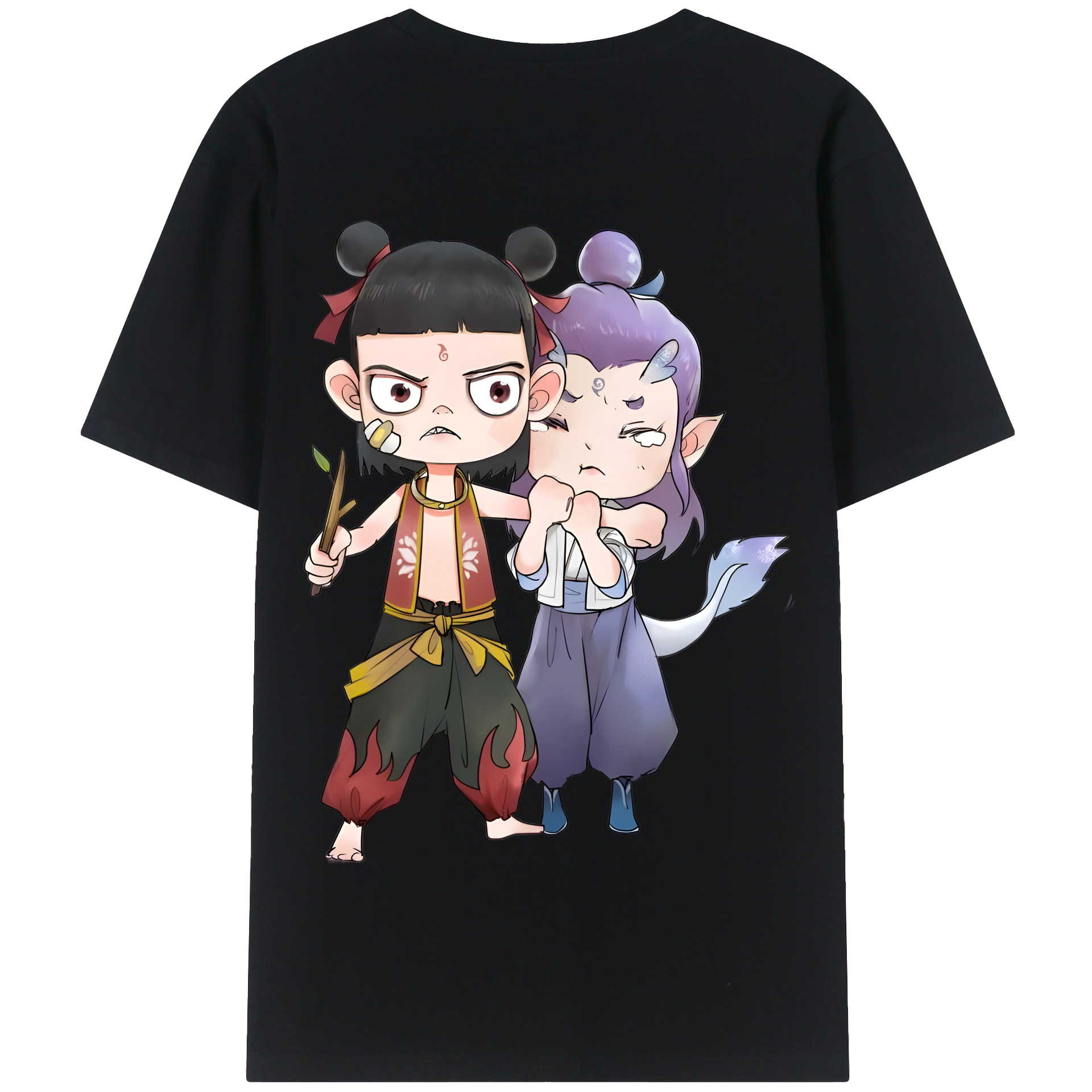 （画像用） Ne Zha 2 ナタ 魔童の大暴れ 綿100％半袖Tシャツ（背面プリント）