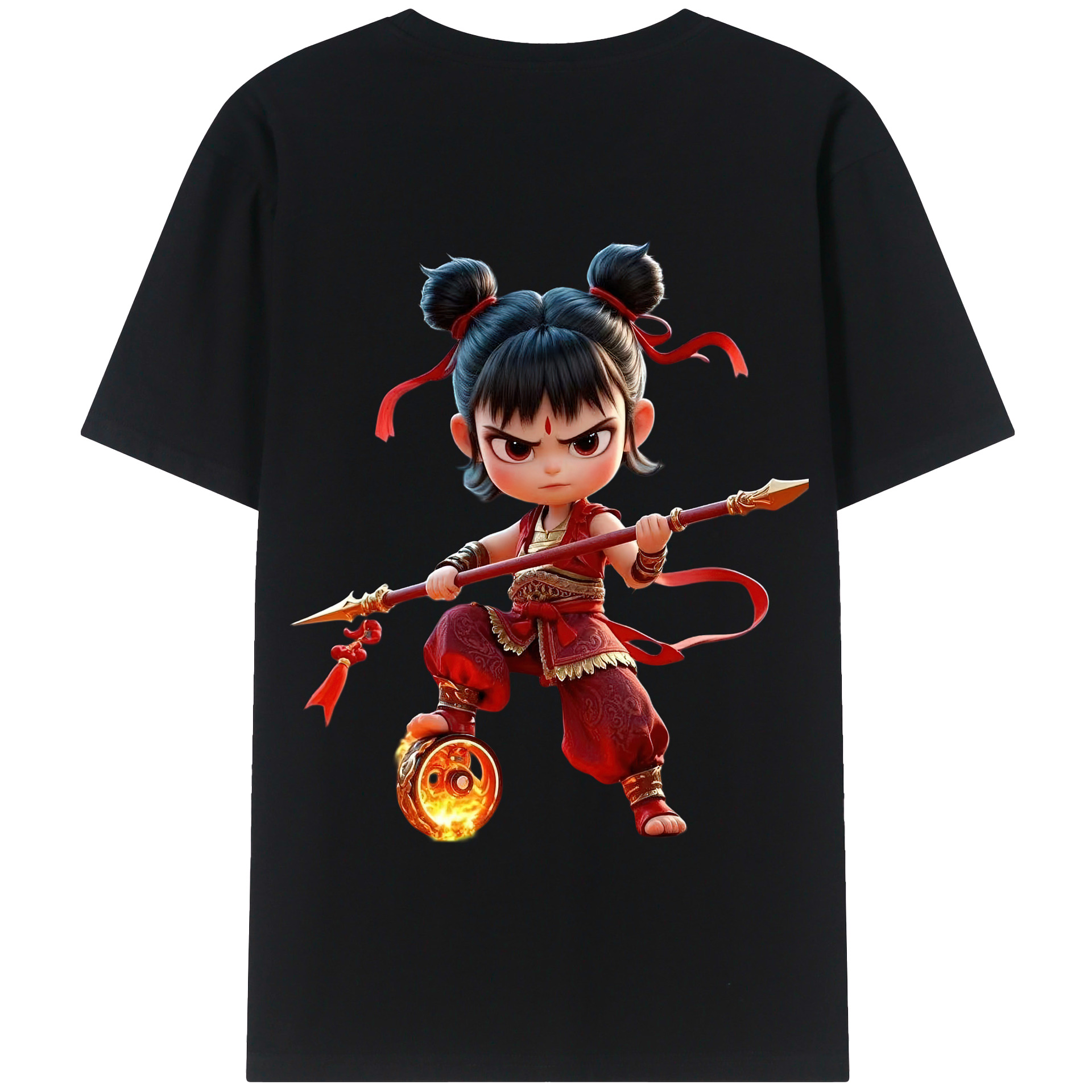 （画像用） Ne Zha 2 ナタ 魔童の大暴れ 綿100％半袖Tシャツ（背面プリント）