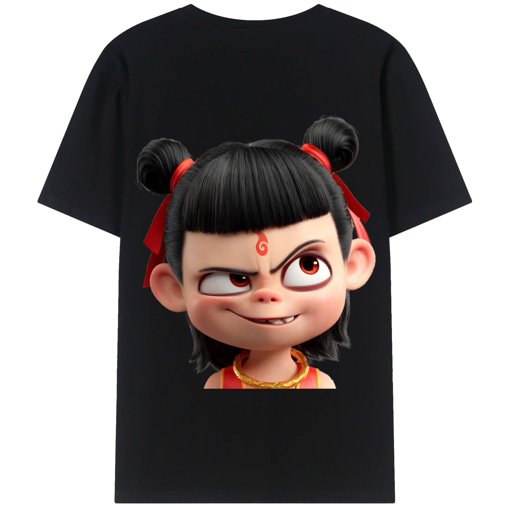 （画像用） Ne Zha 2 ナタ 魔童の大暴れ 綿100％半袖Tシャツ（背面プリント）