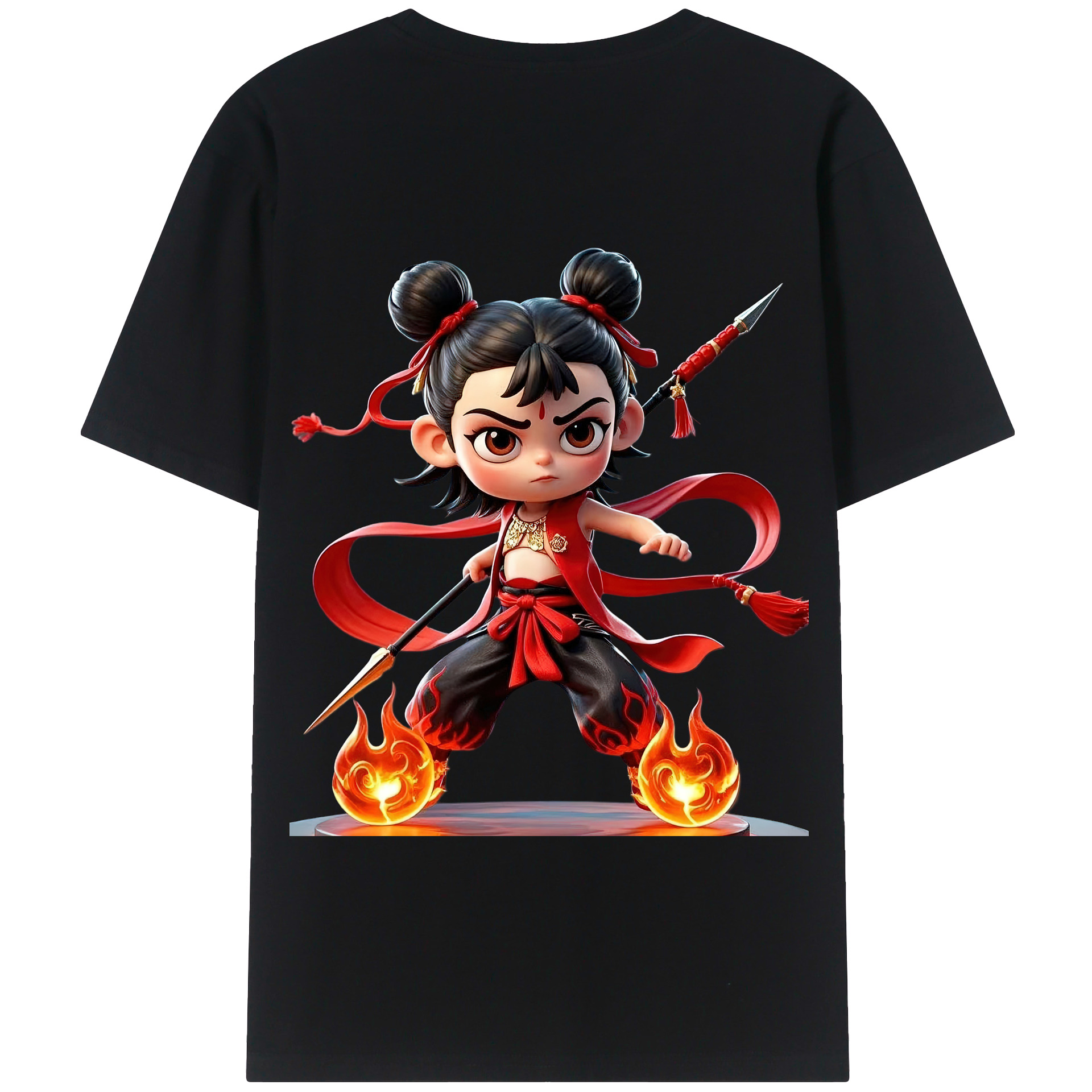 （画像用） Ne Zha 2 ナタ 魔童の大暴れ 綿100％半袖Tシャツ（背面プリント）
