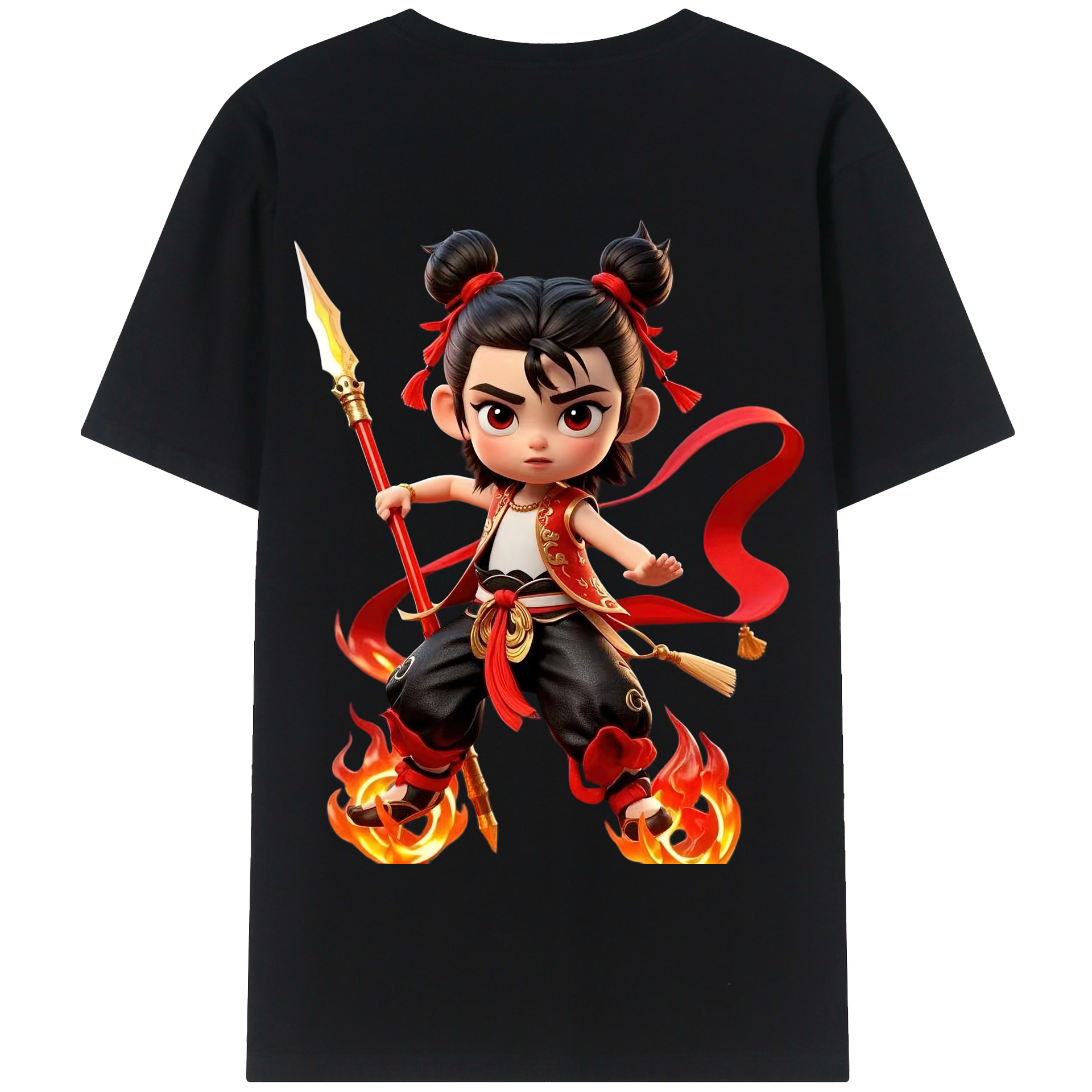 （画像用） Ne Zha 2 ナタ 魔童の大暴れ 綿100％半袖Tシャツ（背面プリント）