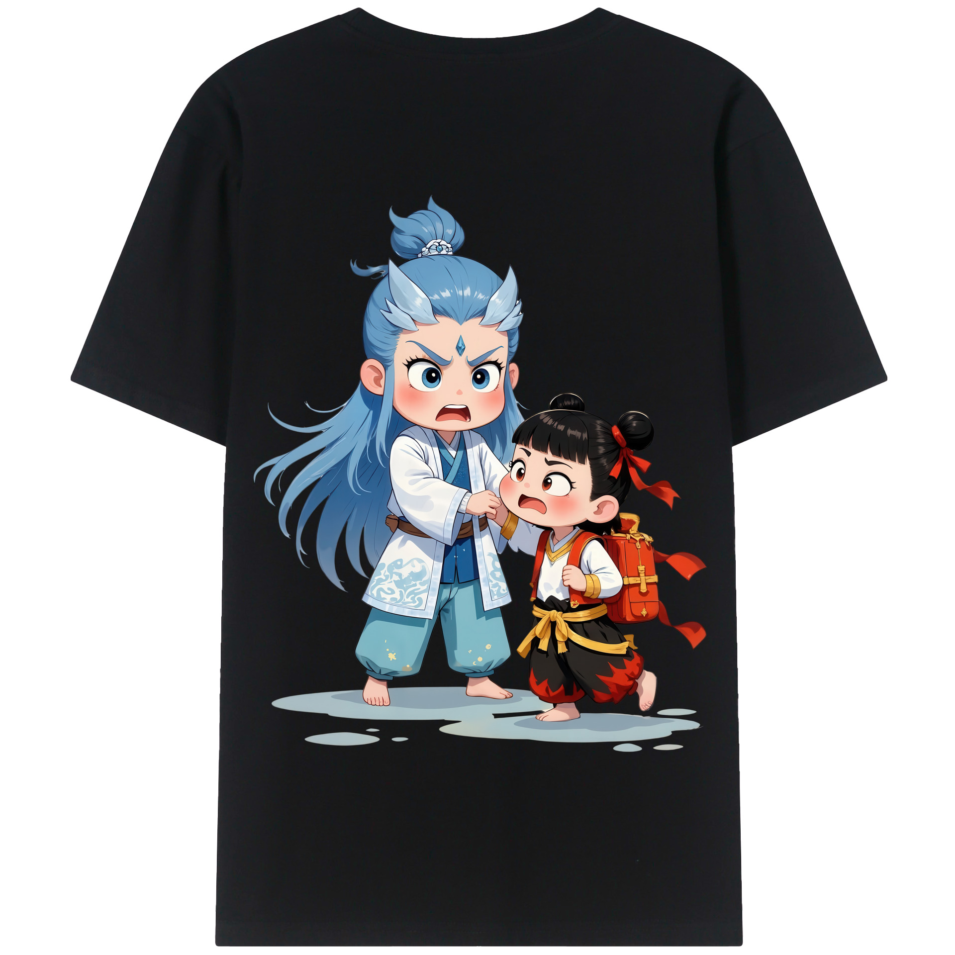 （画像用） Ne Zha 2 ナタ 魔童の大暴れ 綿100％半袖Tシャツ（背面プリント）