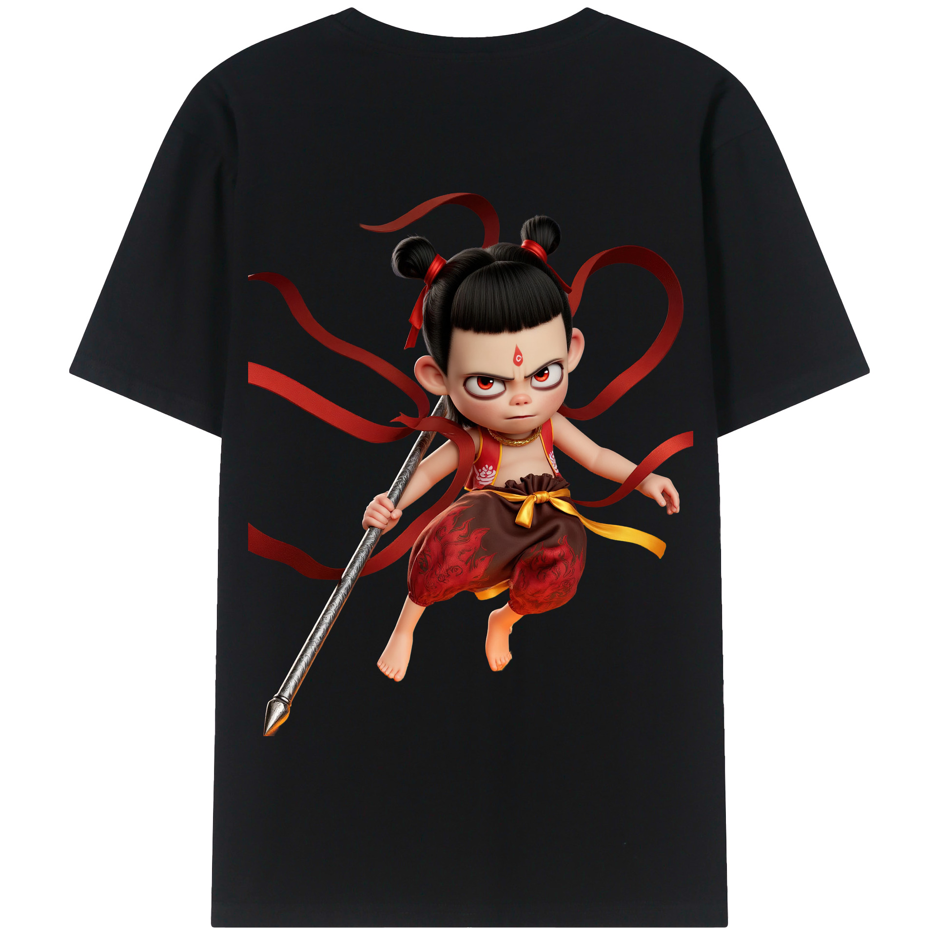（画像用） Ne Zha 2 ナタ 魔童の大暴れ 綿100％半袖Tシャツ（背面プリント）